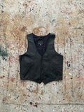 80s black leather snap button vest