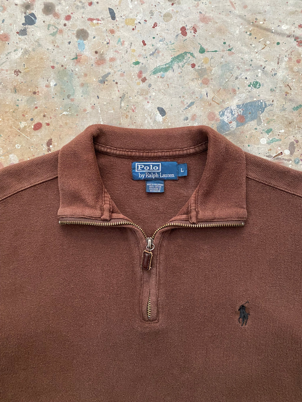 90s chocolate brown PRL quarter zip sweater