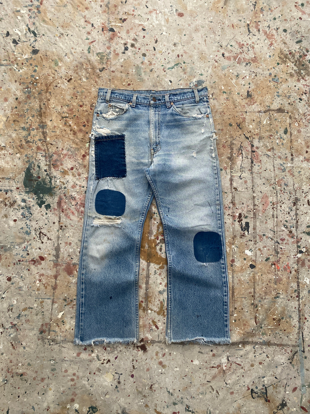 80s levi's 517 distressed patched jeans