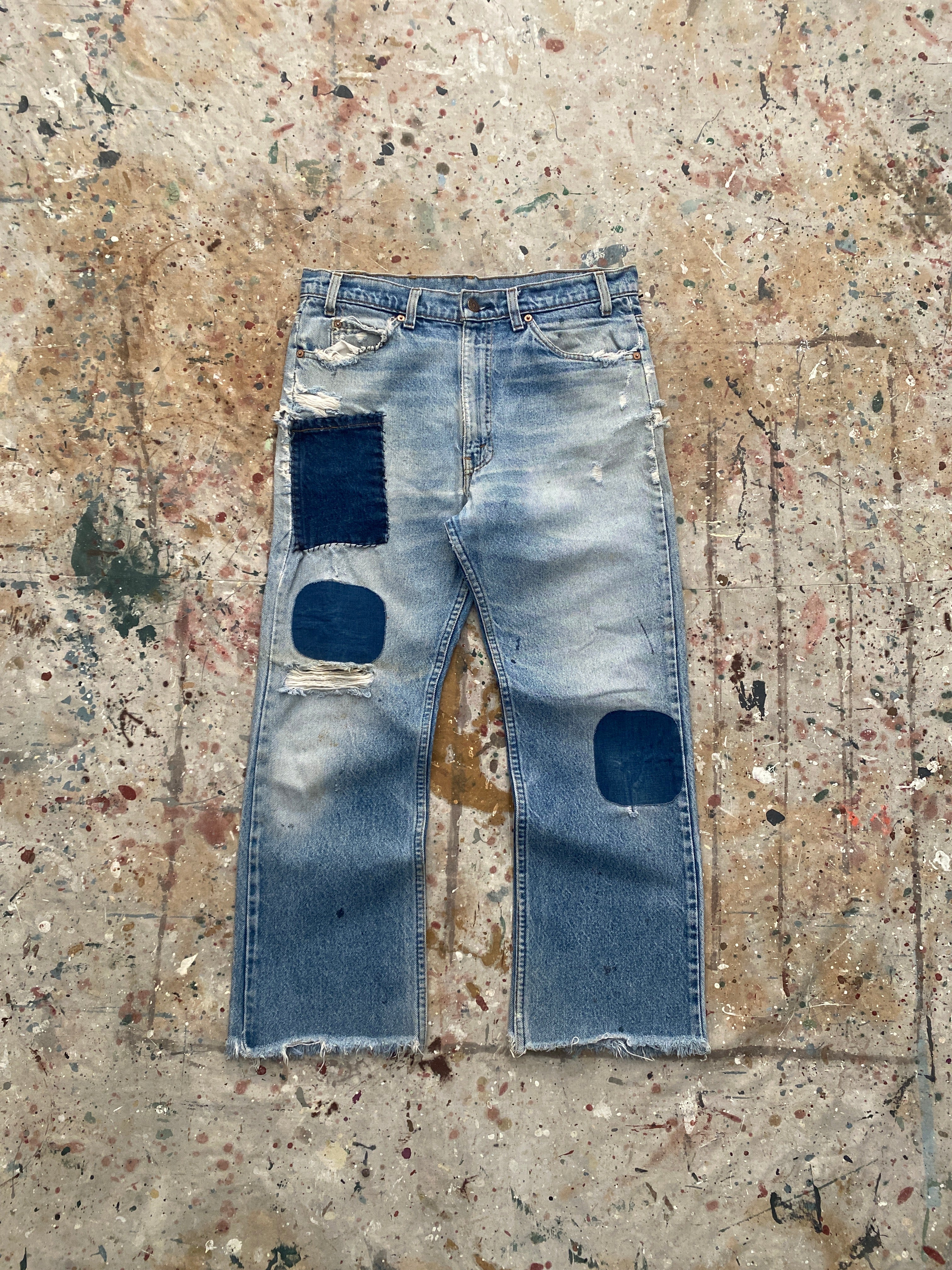 80s levi's 517 distressed patched jeans