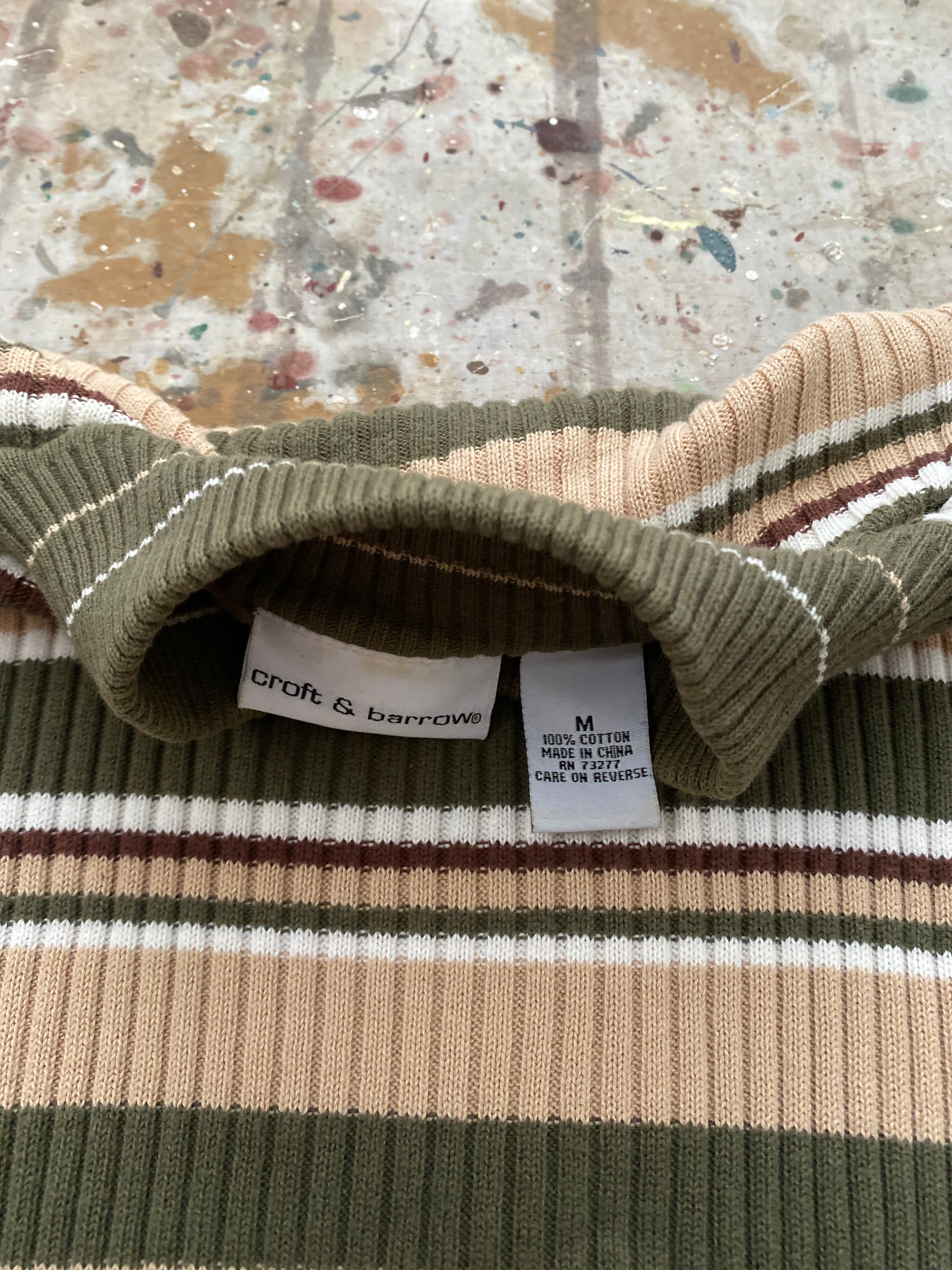 90s striped cotton knit mock neck sweater