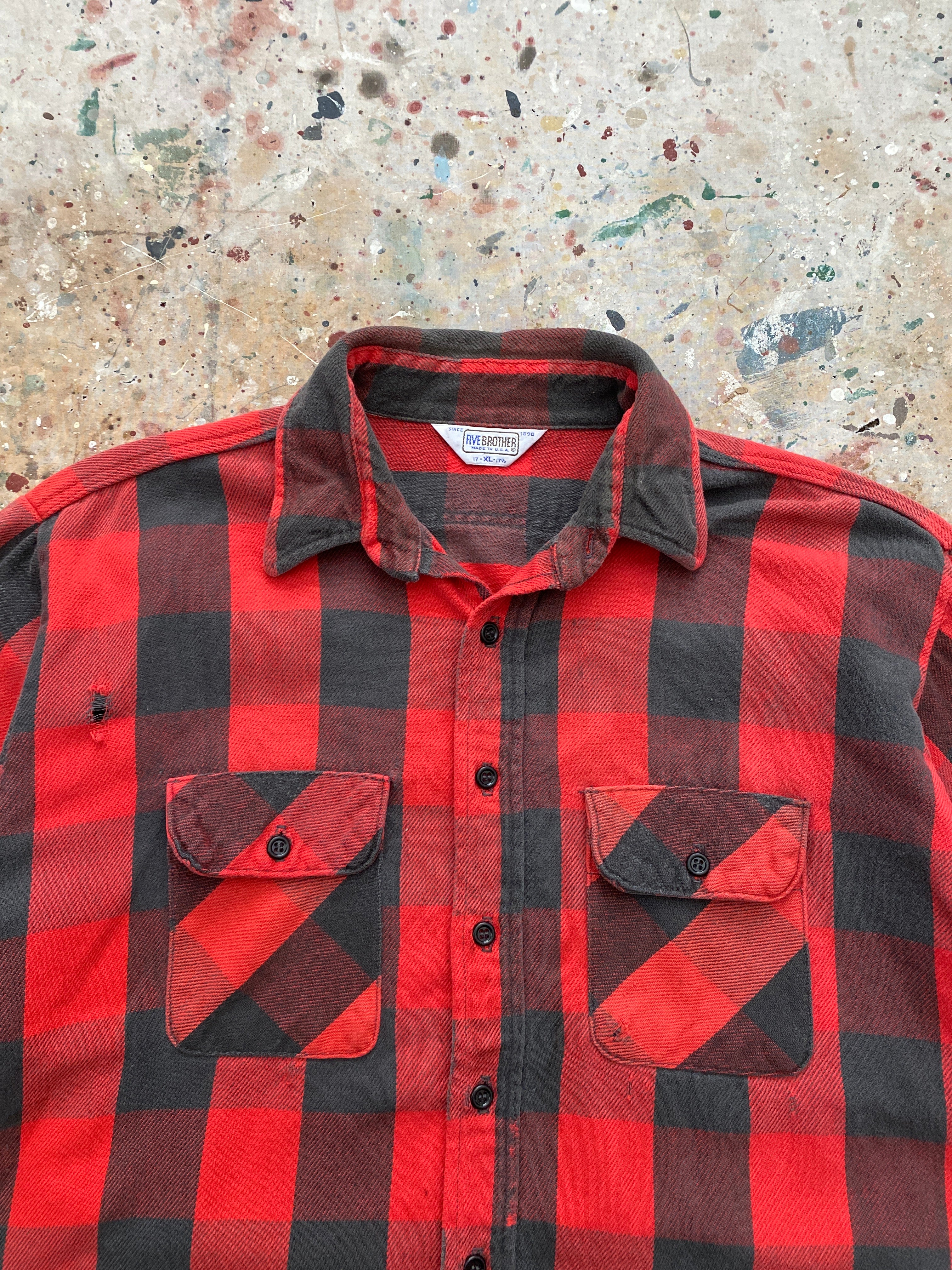 70s buffalo plaid brushed cotton flannel shirt