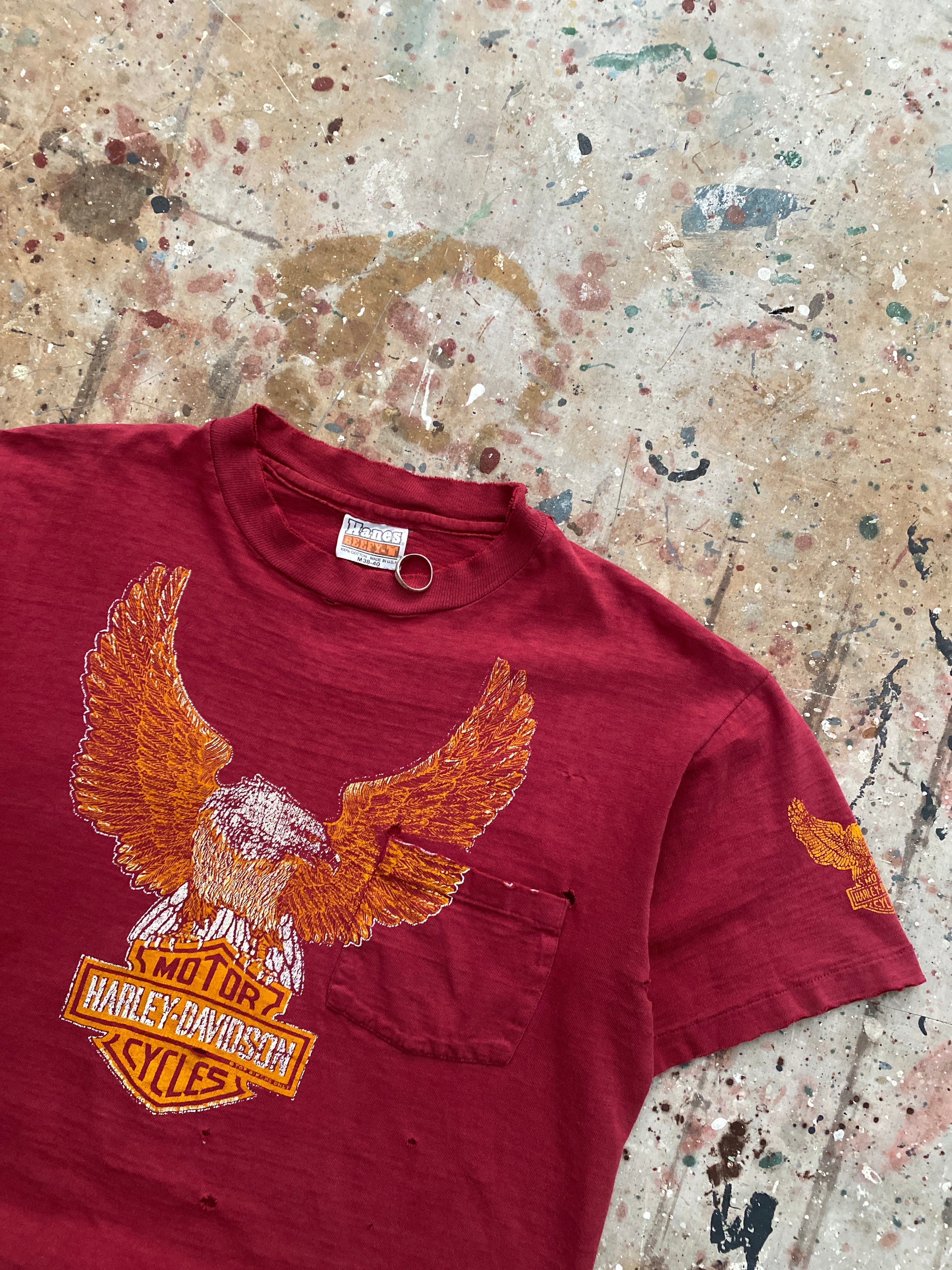 80s harley davidson distressed pocket tee