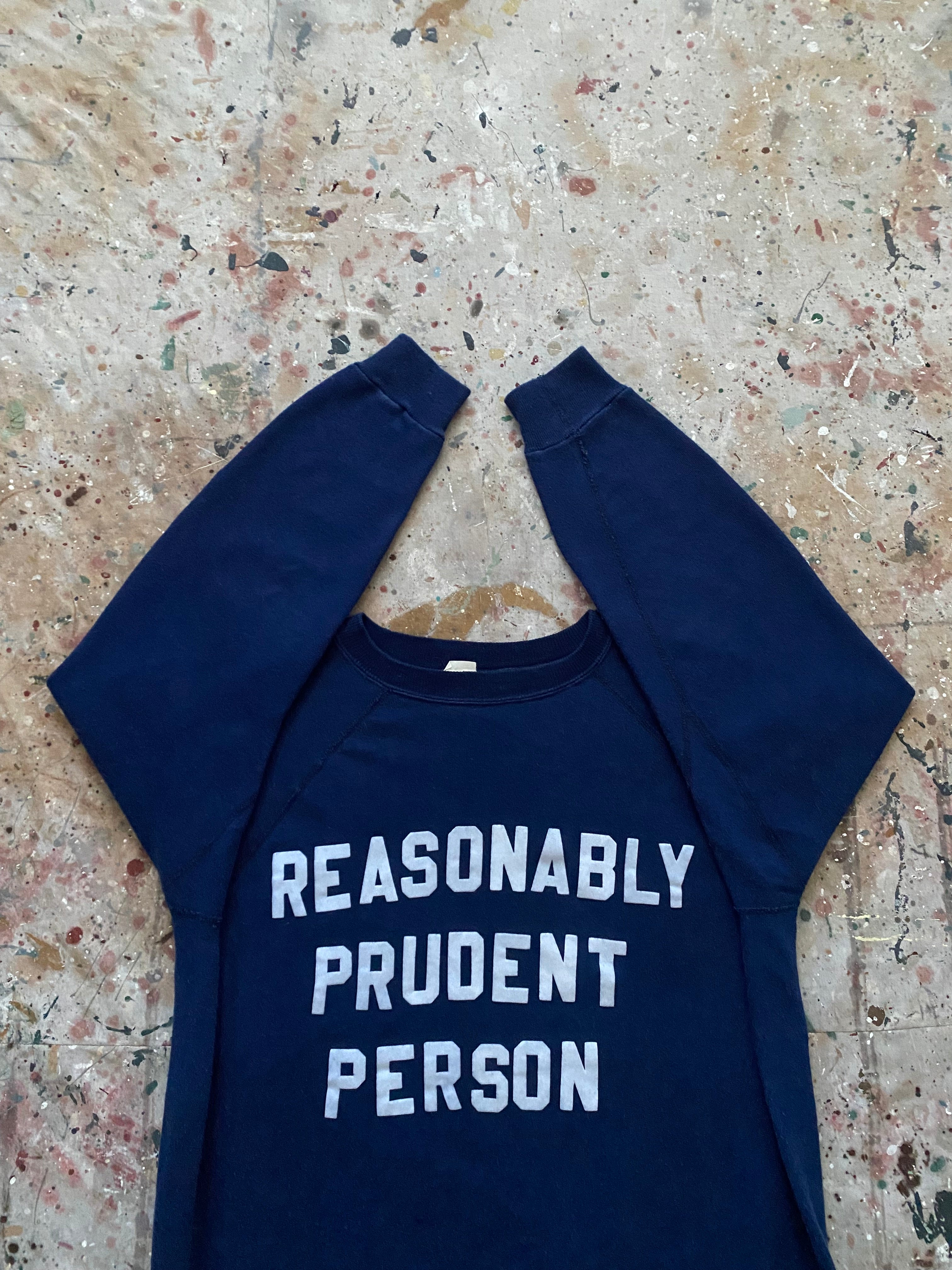 70s "reasonably prudent person" flocked sweatshirt