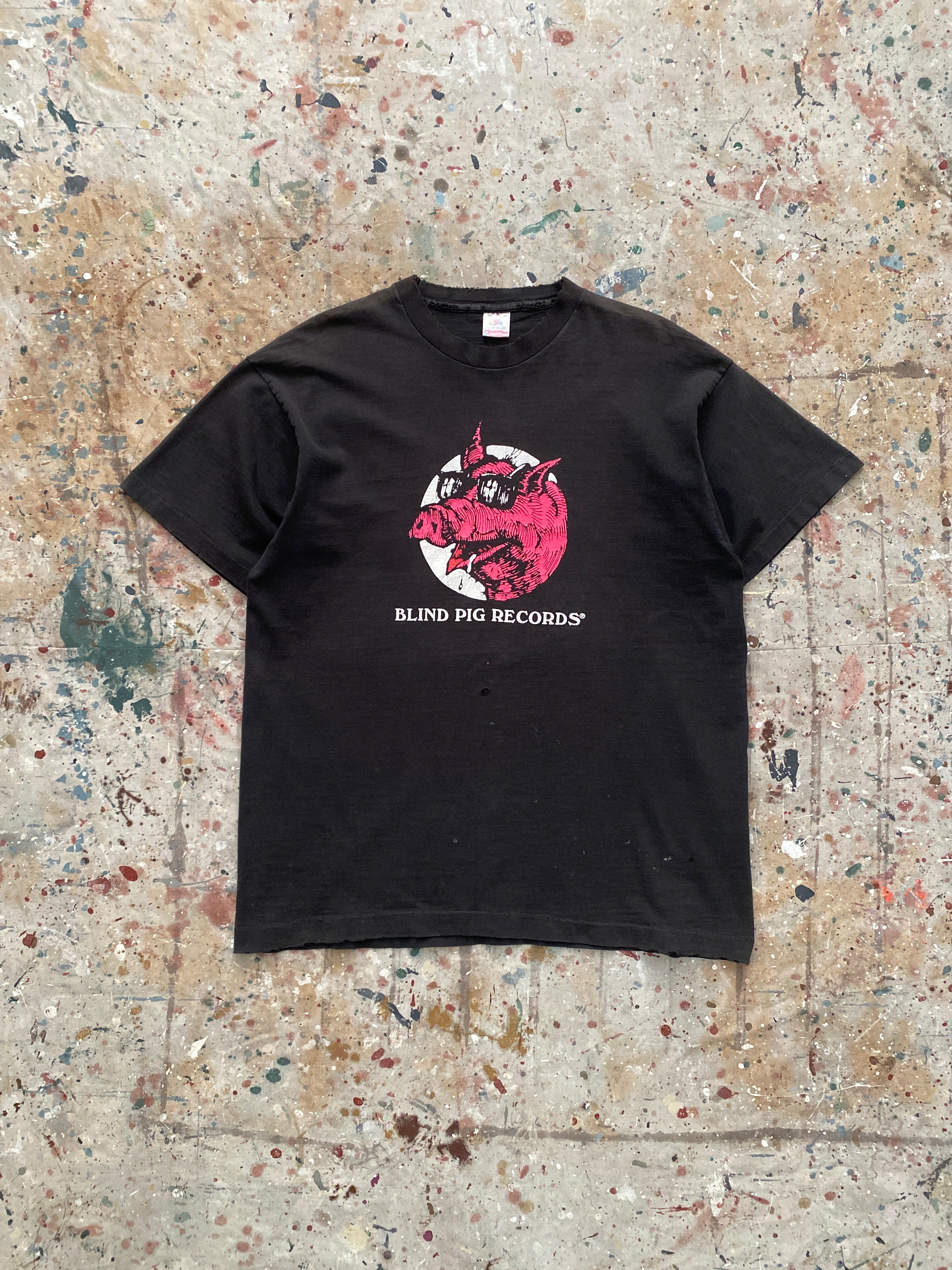 90s faded black blind pig records tee
