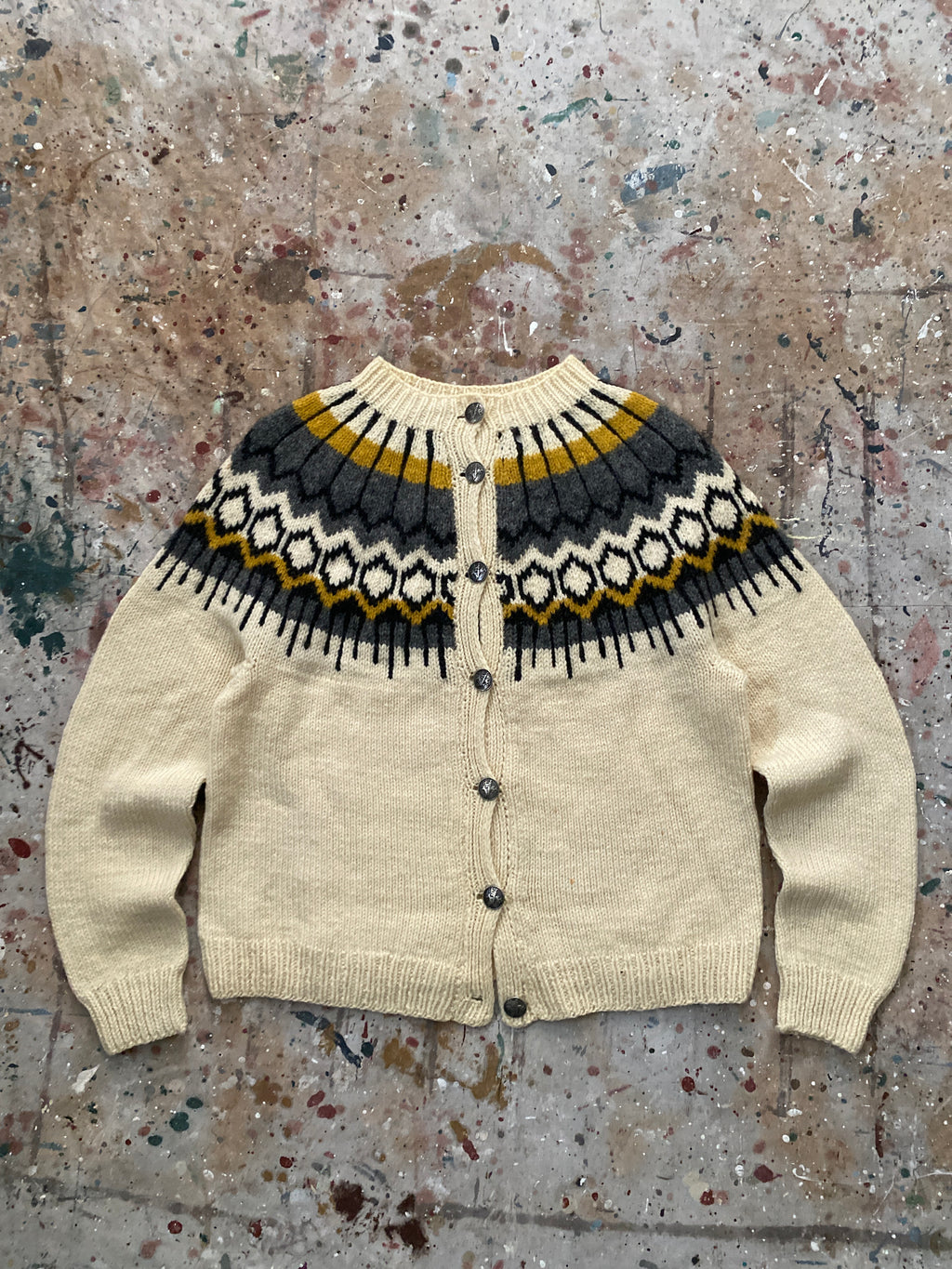 icelandic style wool knit cardigan sweater