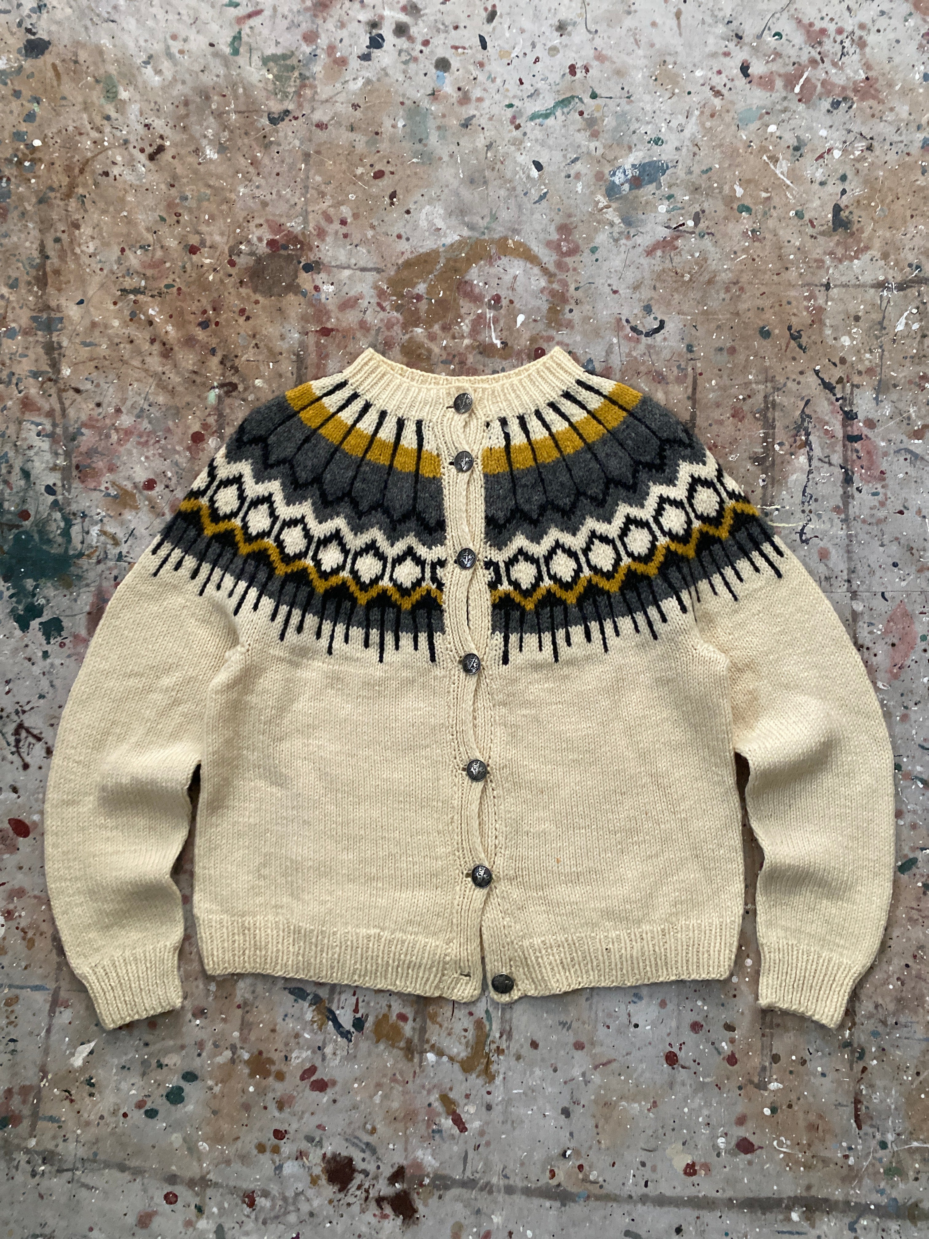 icelandic style wool knit cardigan sweater