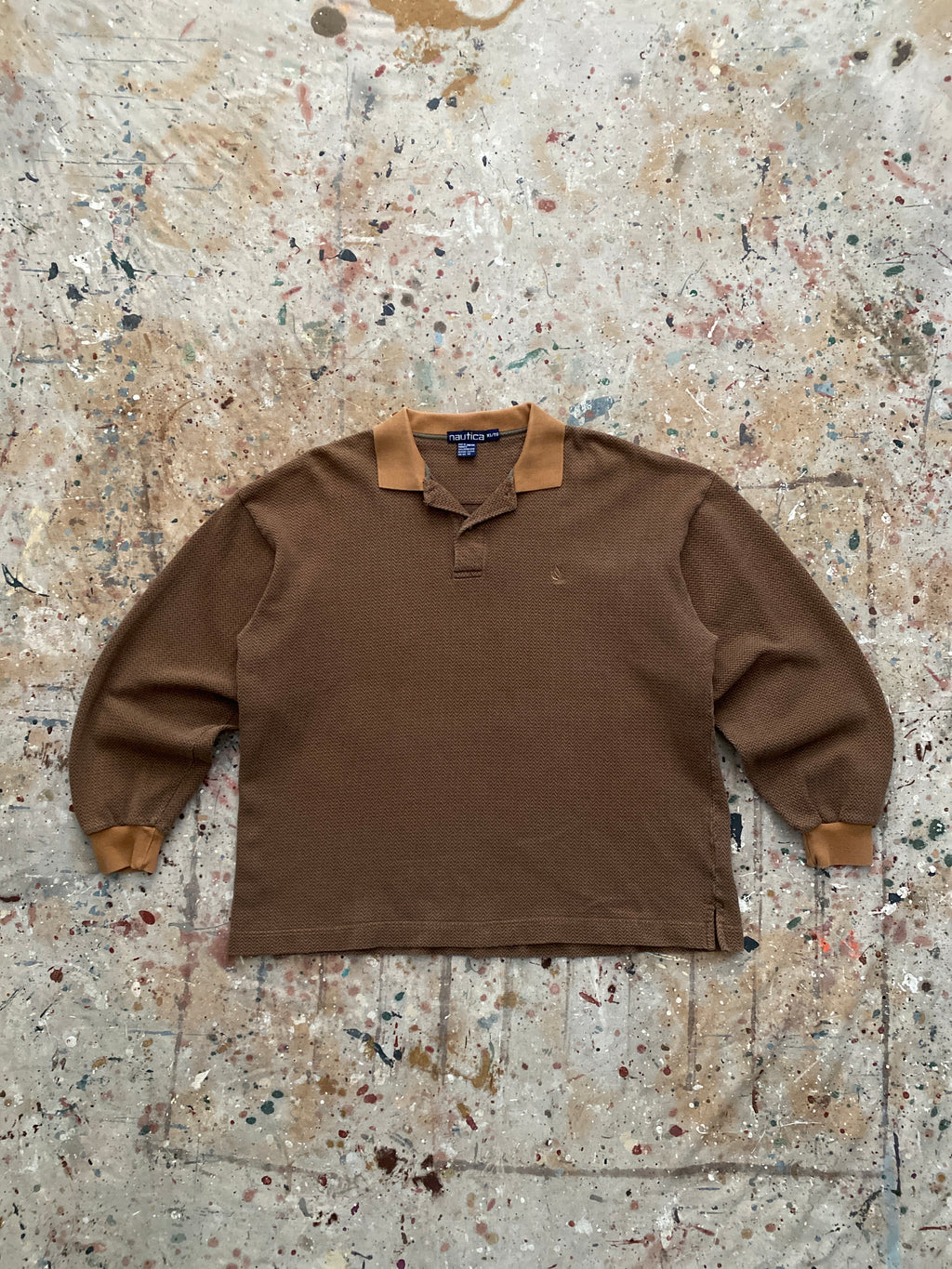 90s earth tone long sleeve knit polo shirt