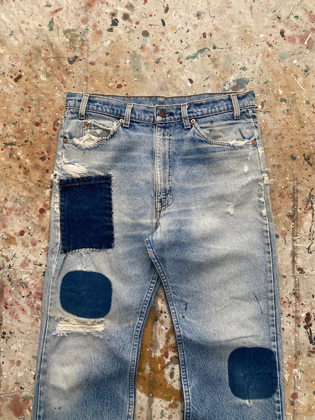 80s levi's 517 distressed patched jeans