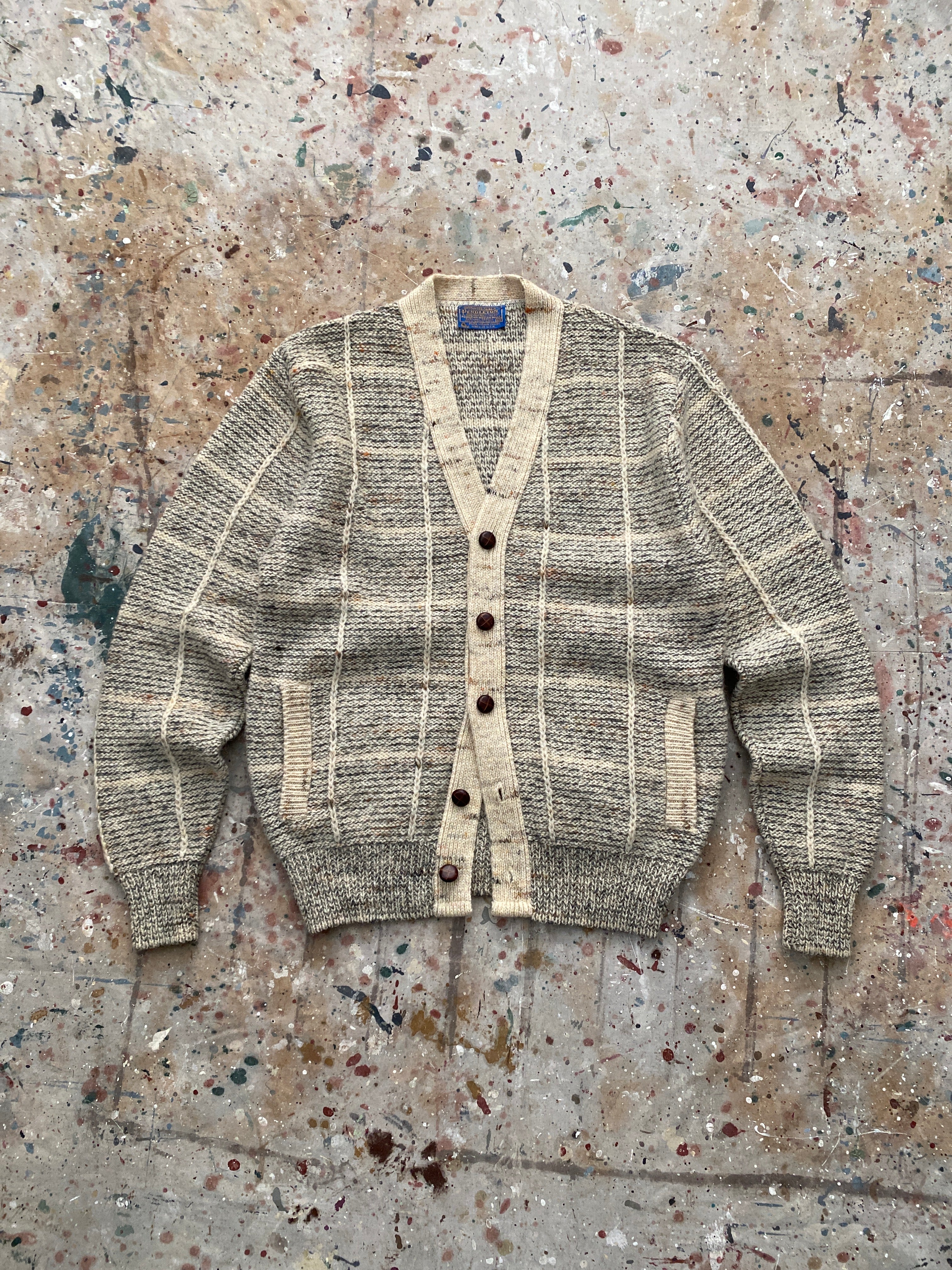 60s pendleton oatmeal knit wool cardigan sweater
