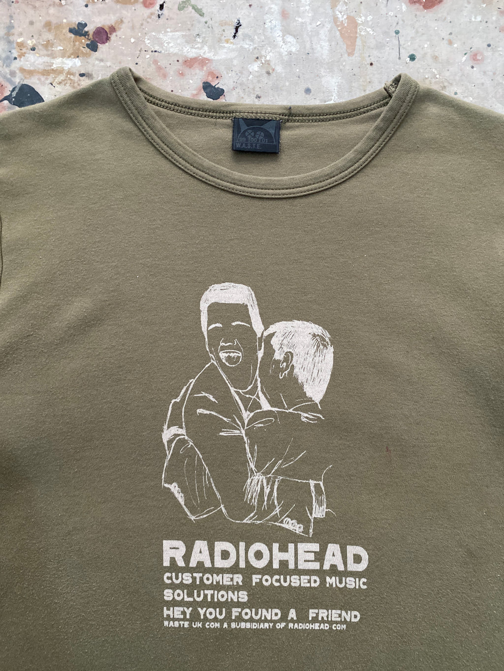2002 "customer focused" sage green radiohead tee