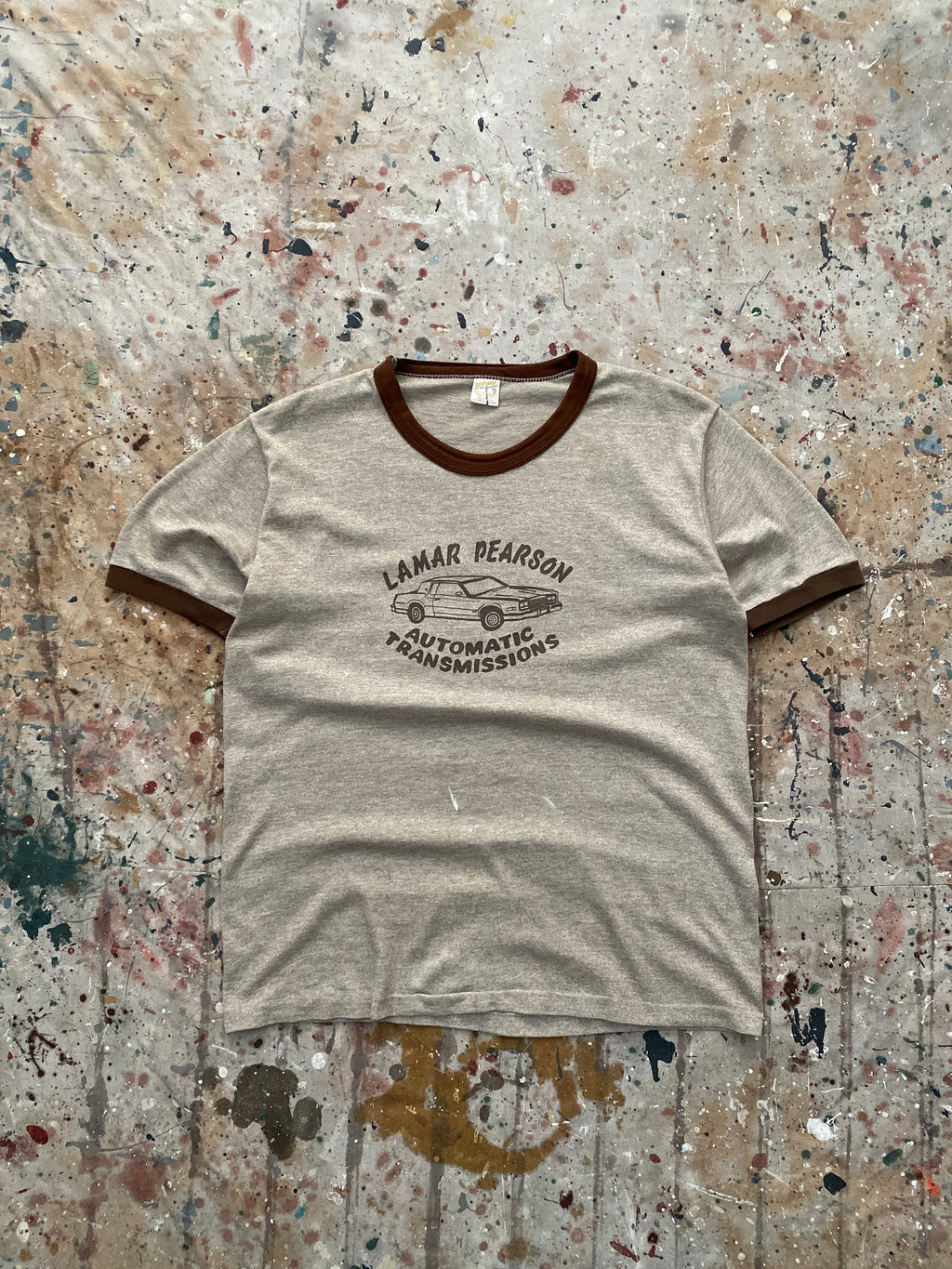 80s brown "automatic transmissions" ringer tee