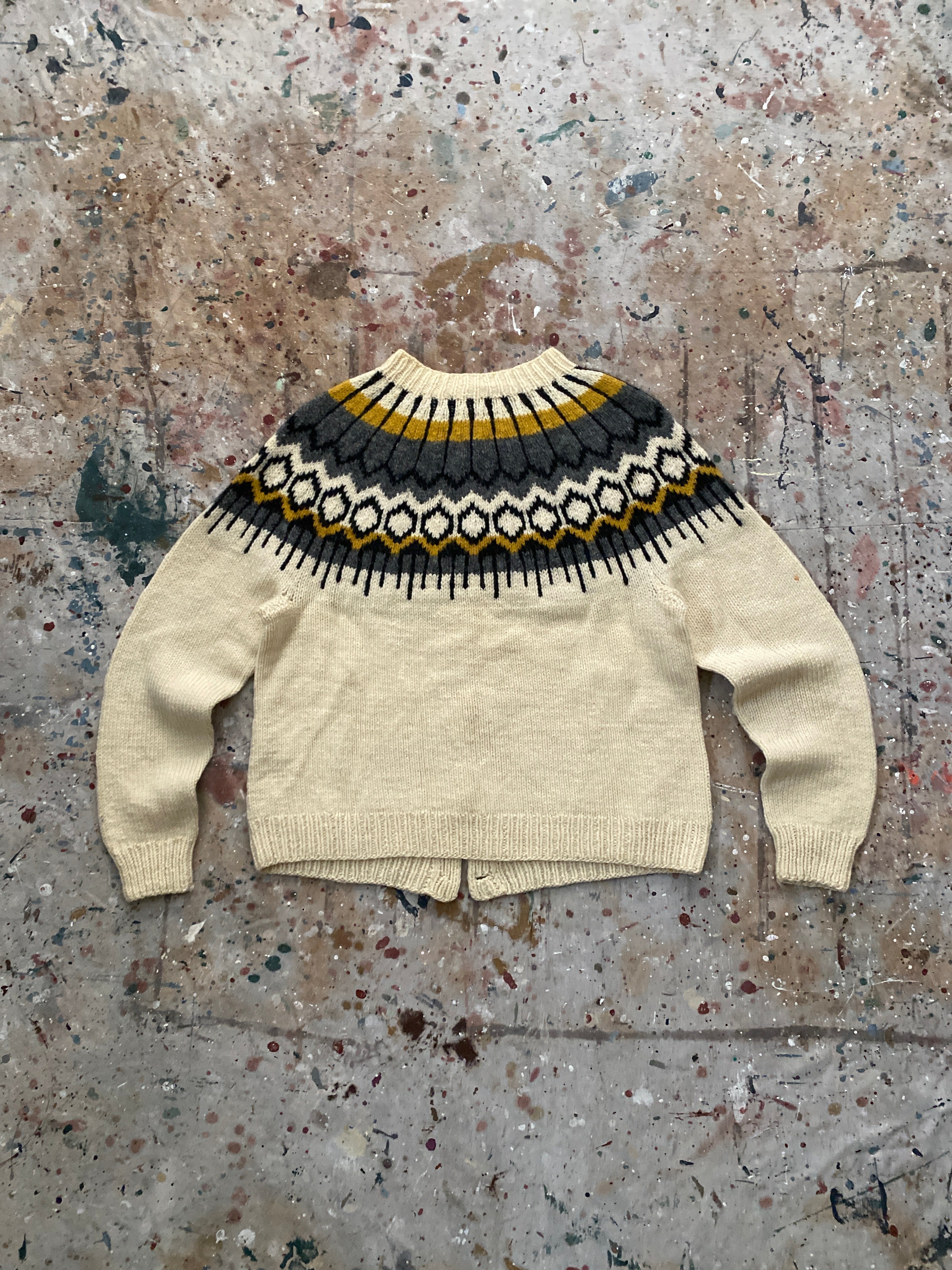 icelandic style wool knit cardigan sweater