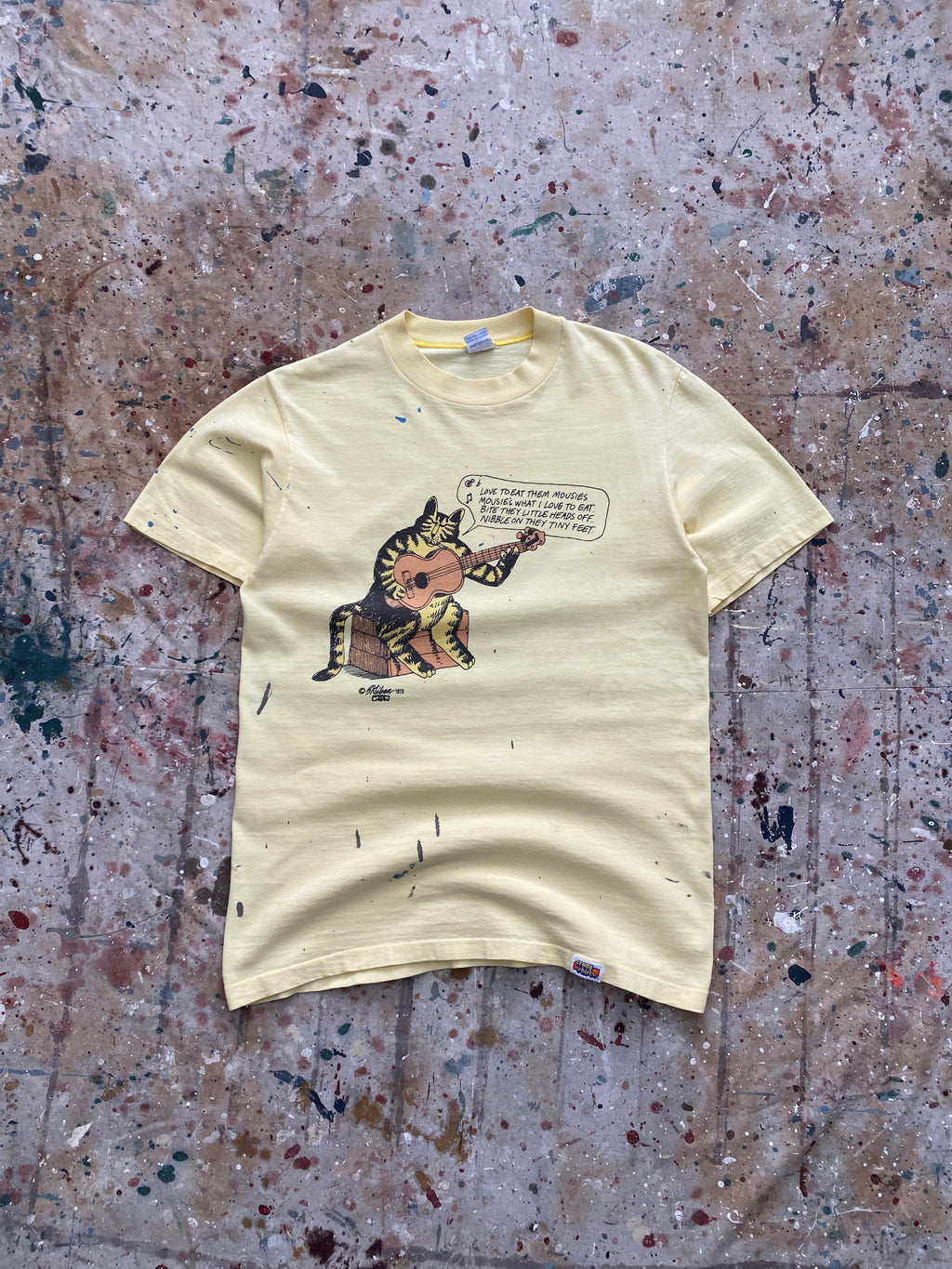 70s pale yellow b kliban painter tee
