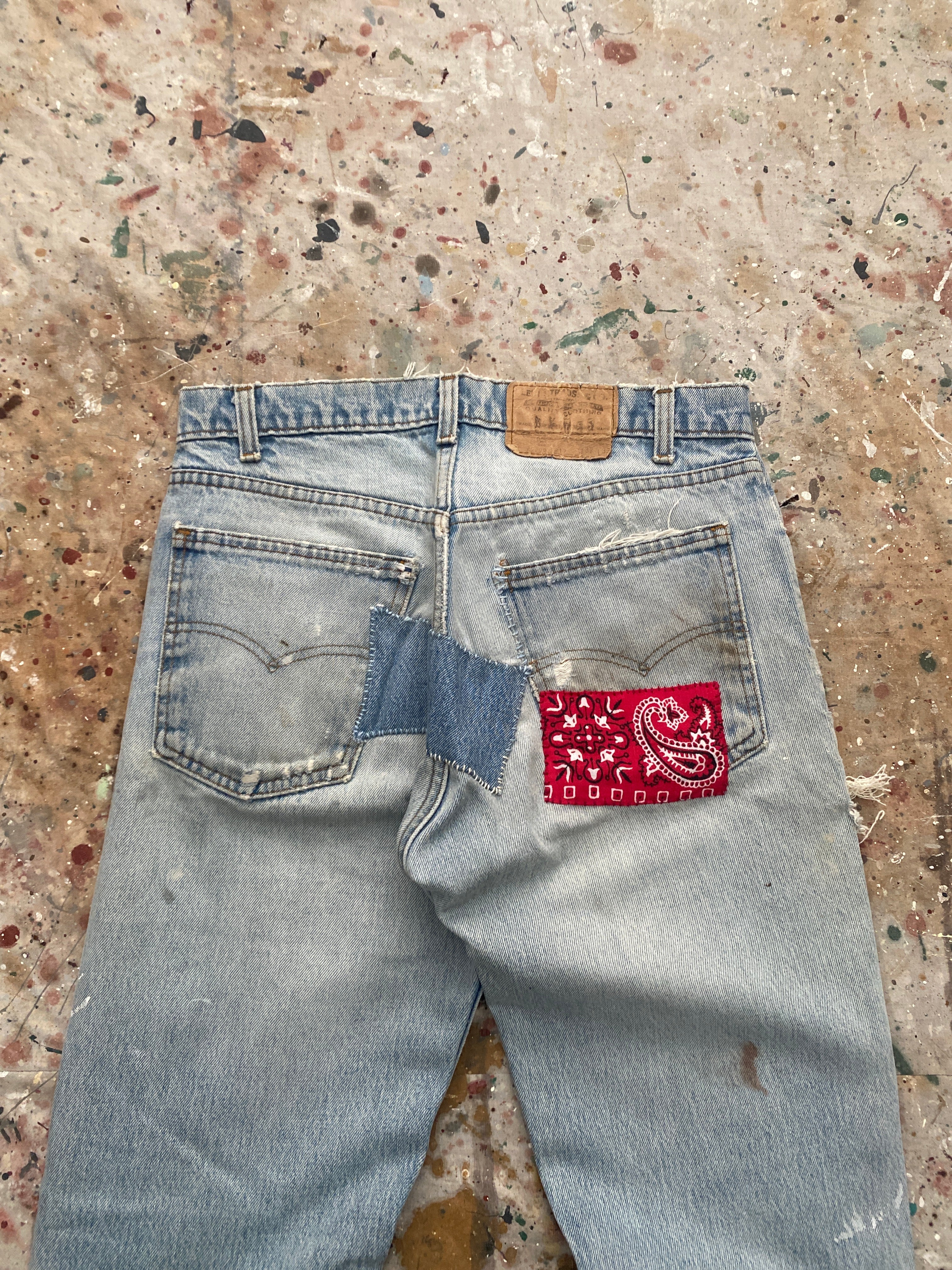 80s levi's 505 distressed and repaired painter jeans