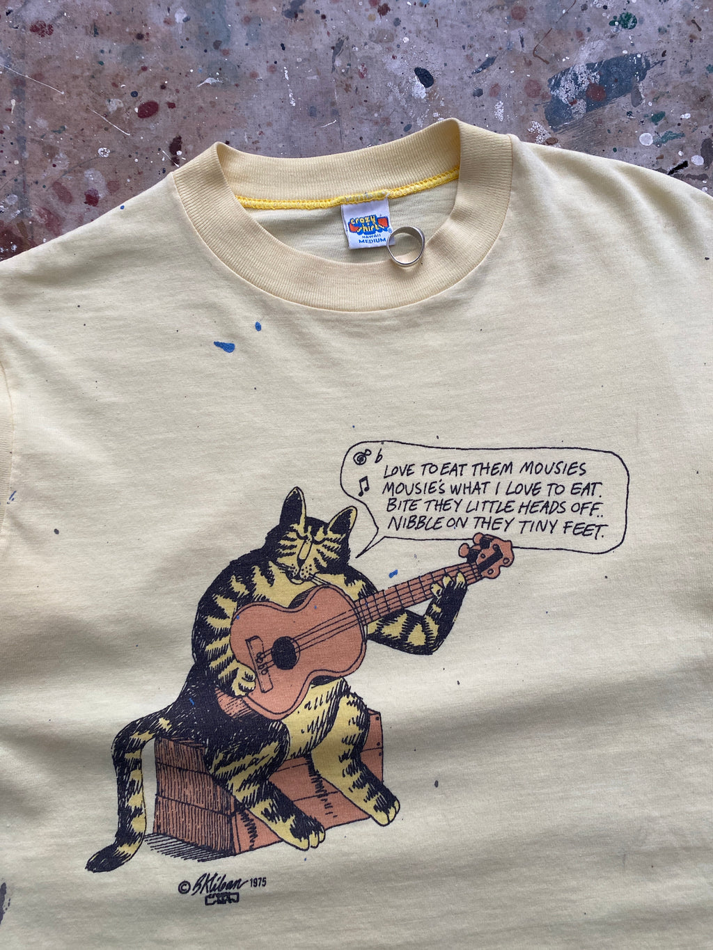 70s pale yellow b kliban painter tee