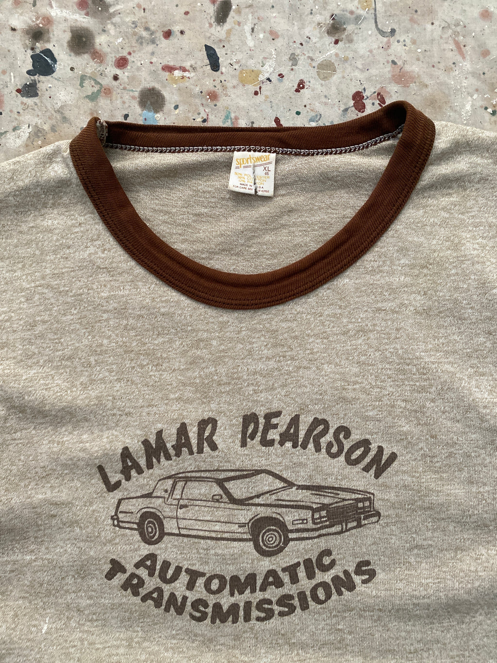 80s brown "automatic transmissions" ringer tee