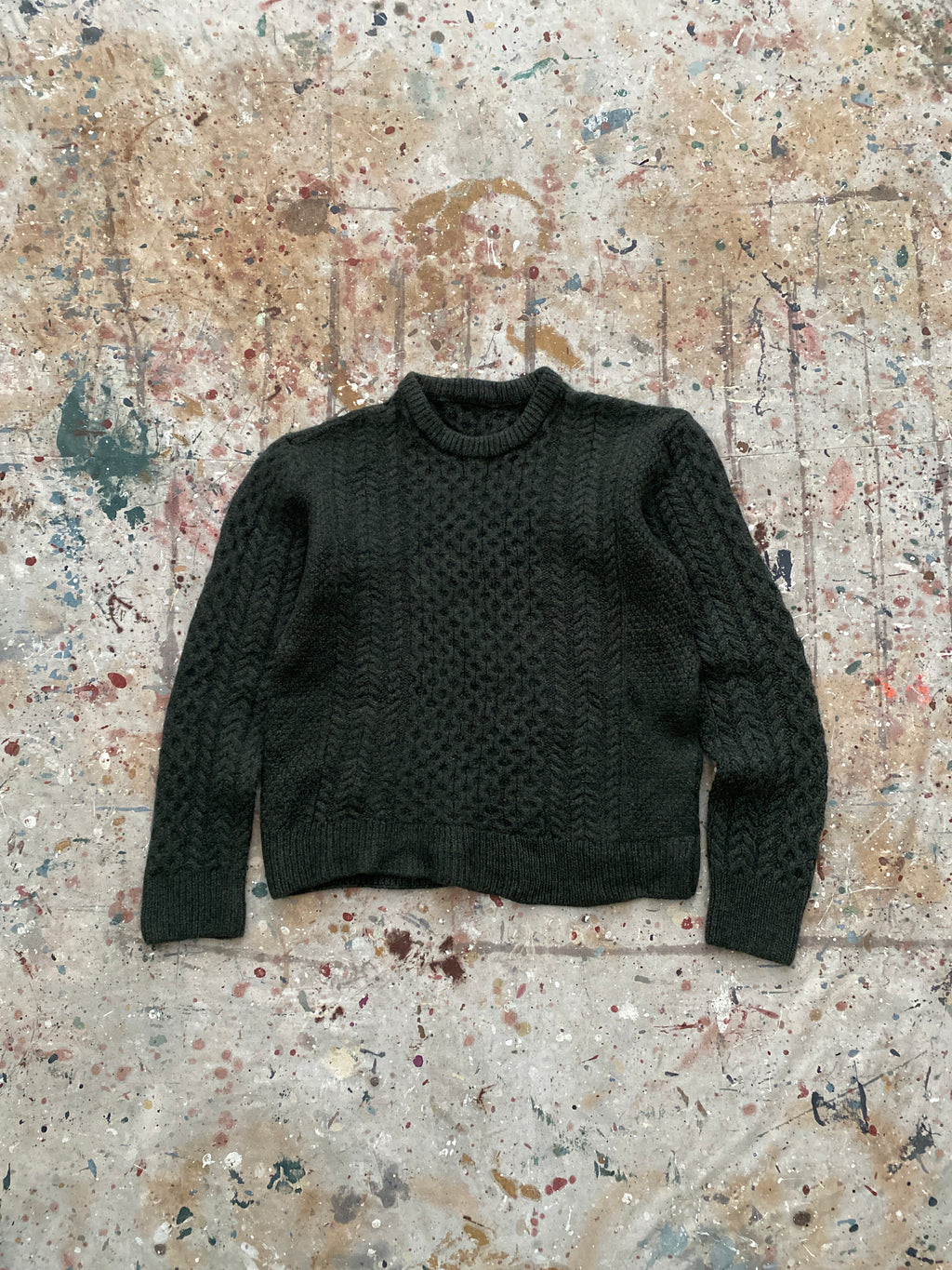 dark green hand knit wool fishermans sweater