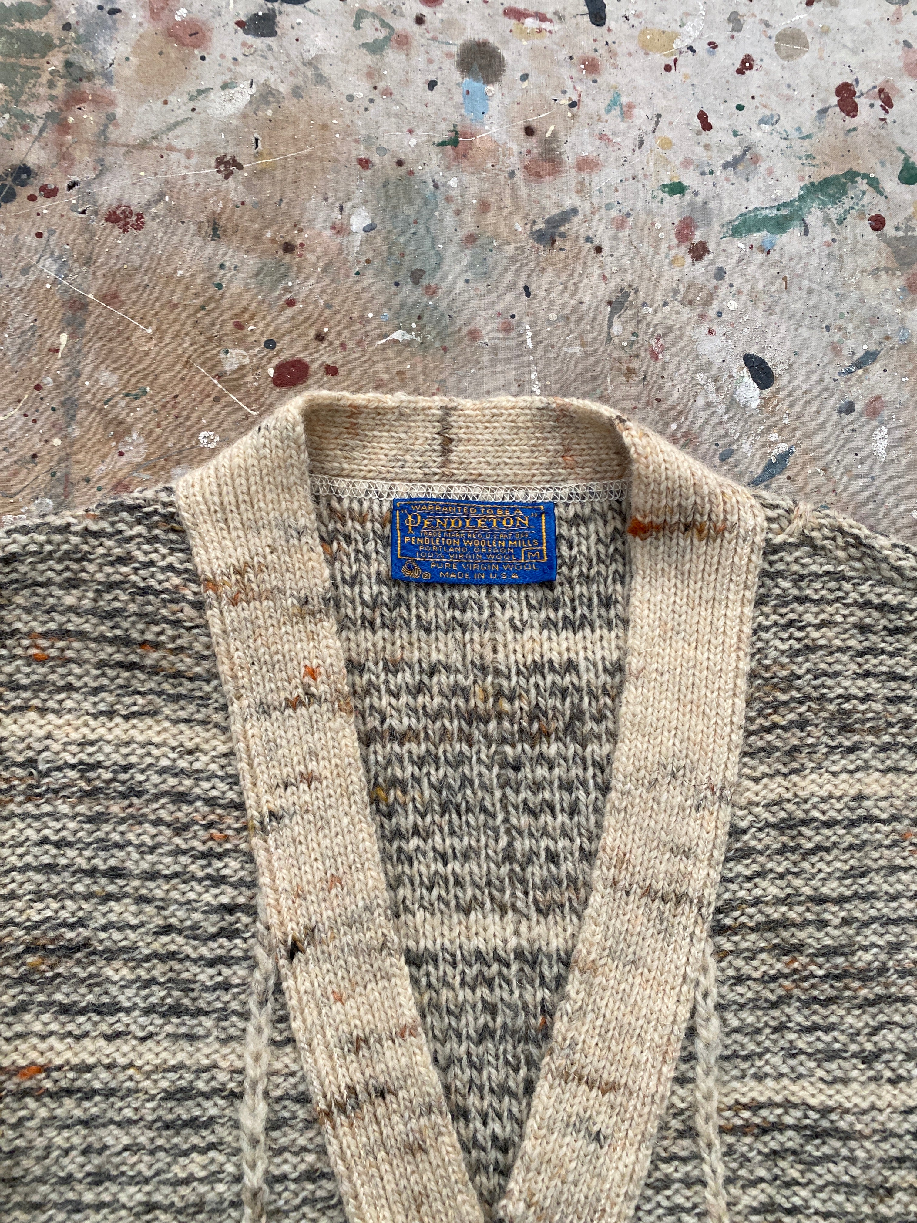 60s pendleton oatmeal knit wool cardigan sweater