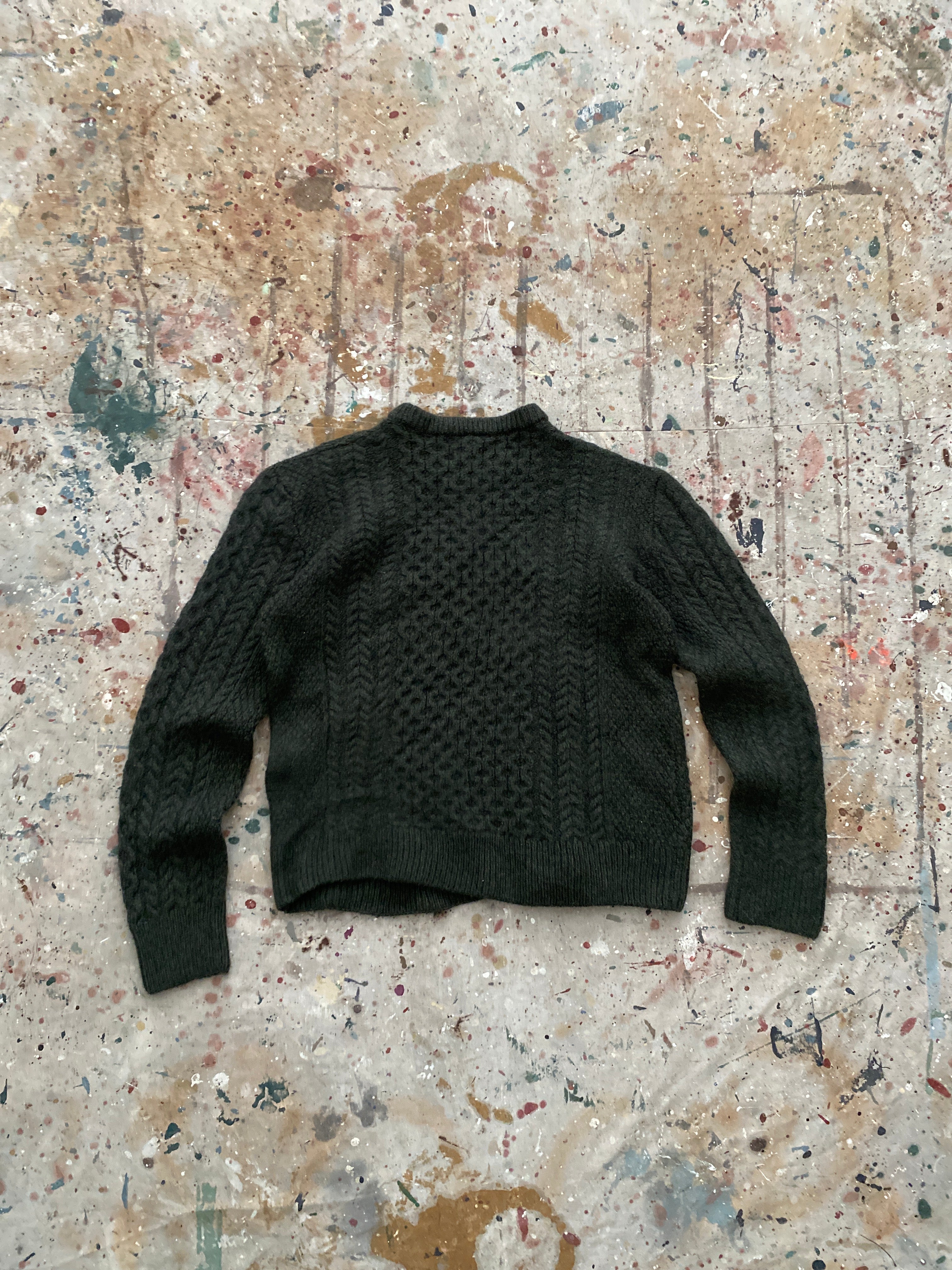 dark green hand knit wool fishermans sweater