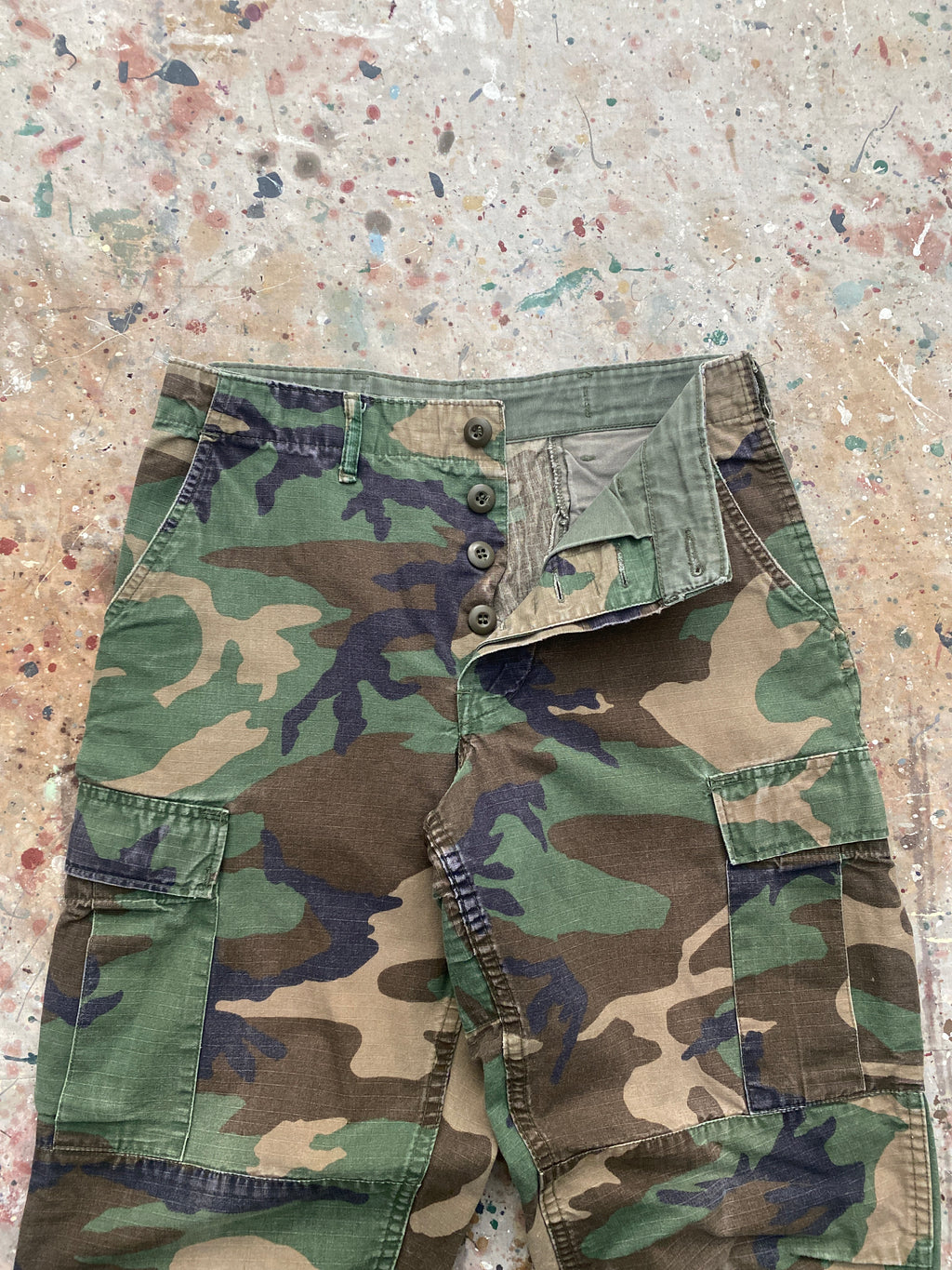90s woodland camo cargo fatigues