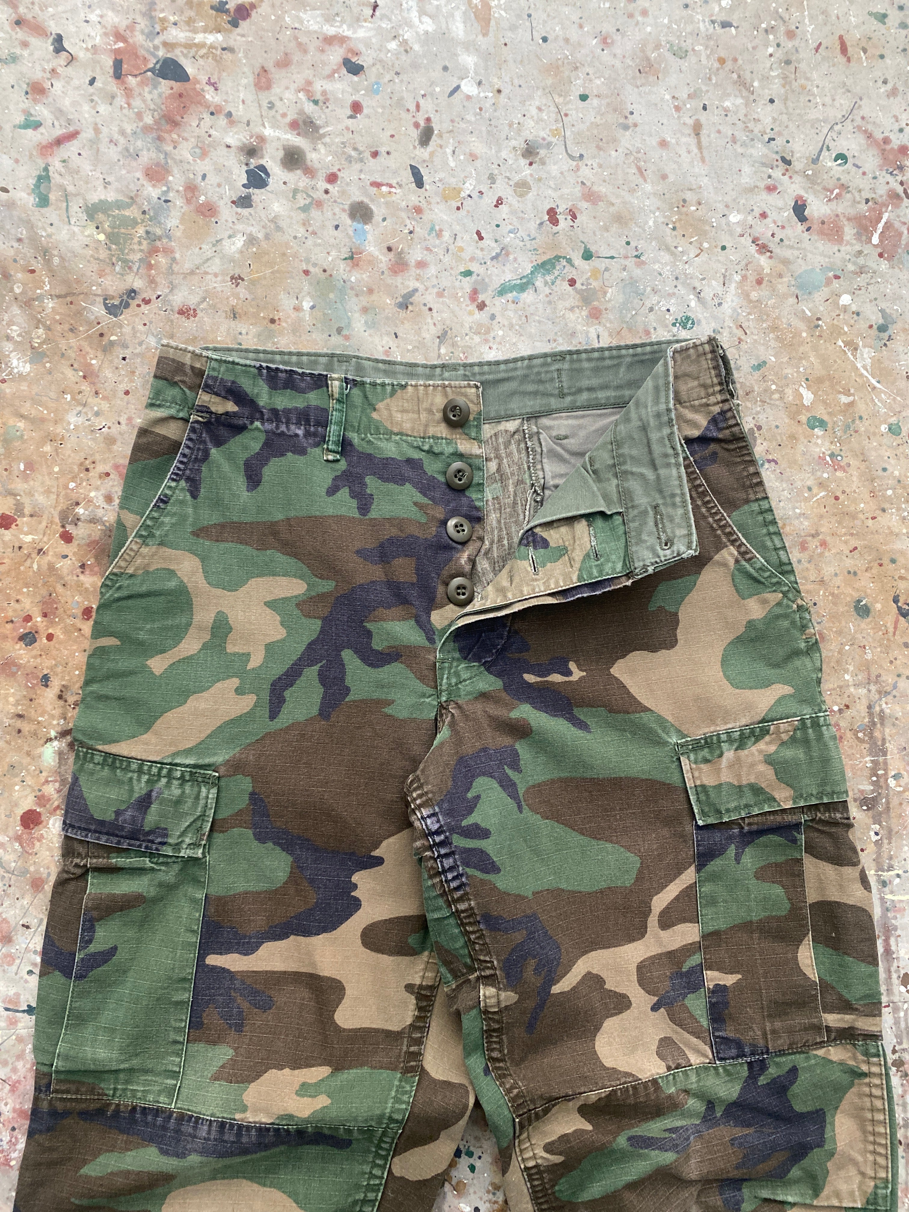 90s woodland camo cargo fatigues