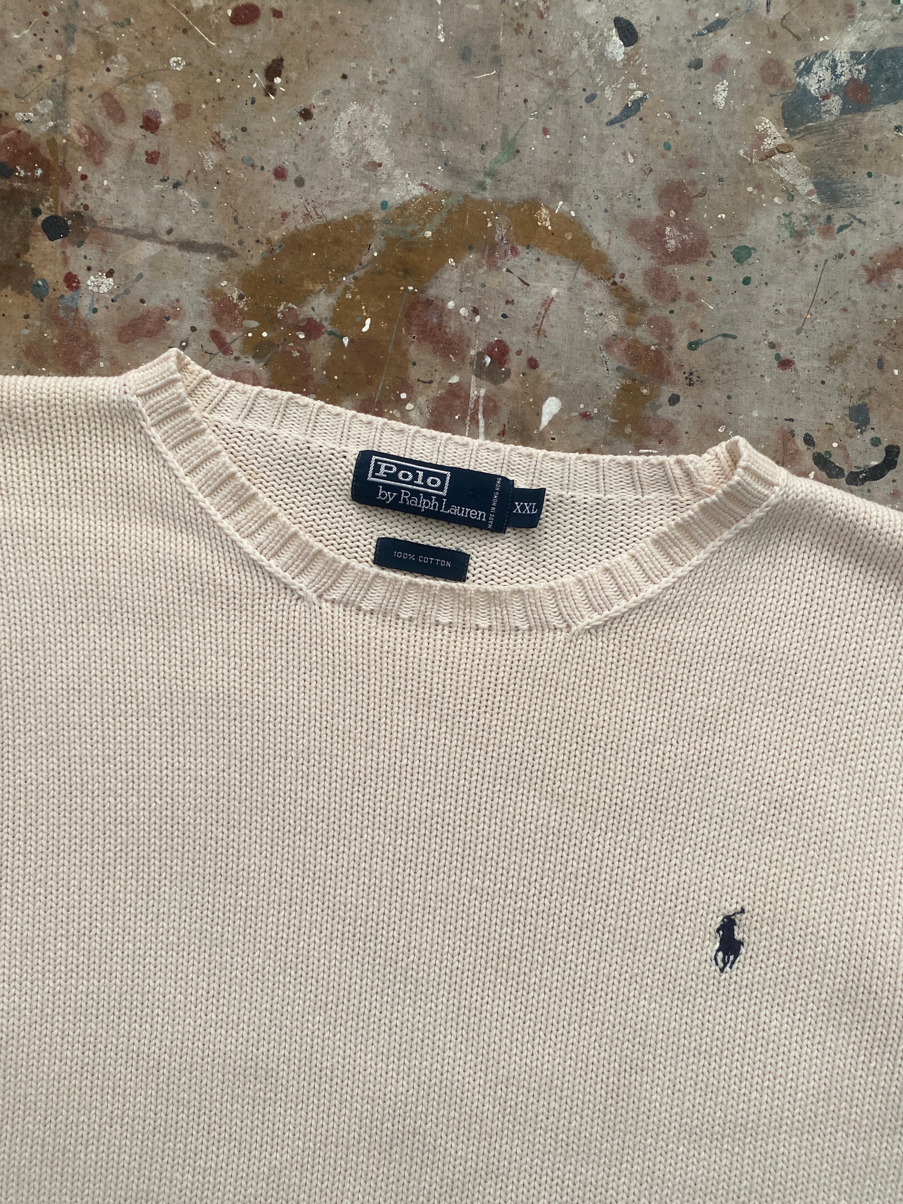 90s PRL cream cotton knit sweater