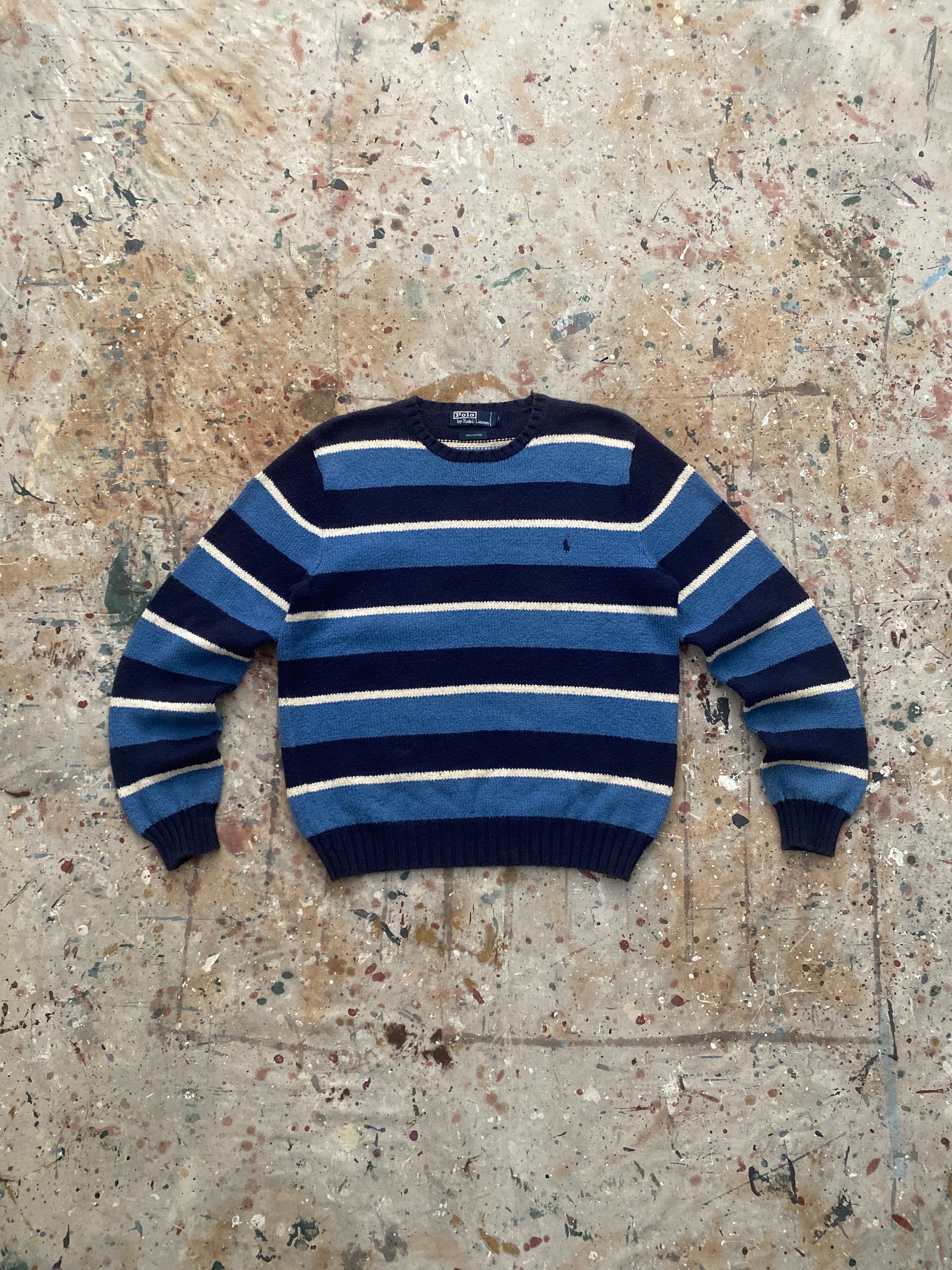 90s PRL striped cotton knit sweater