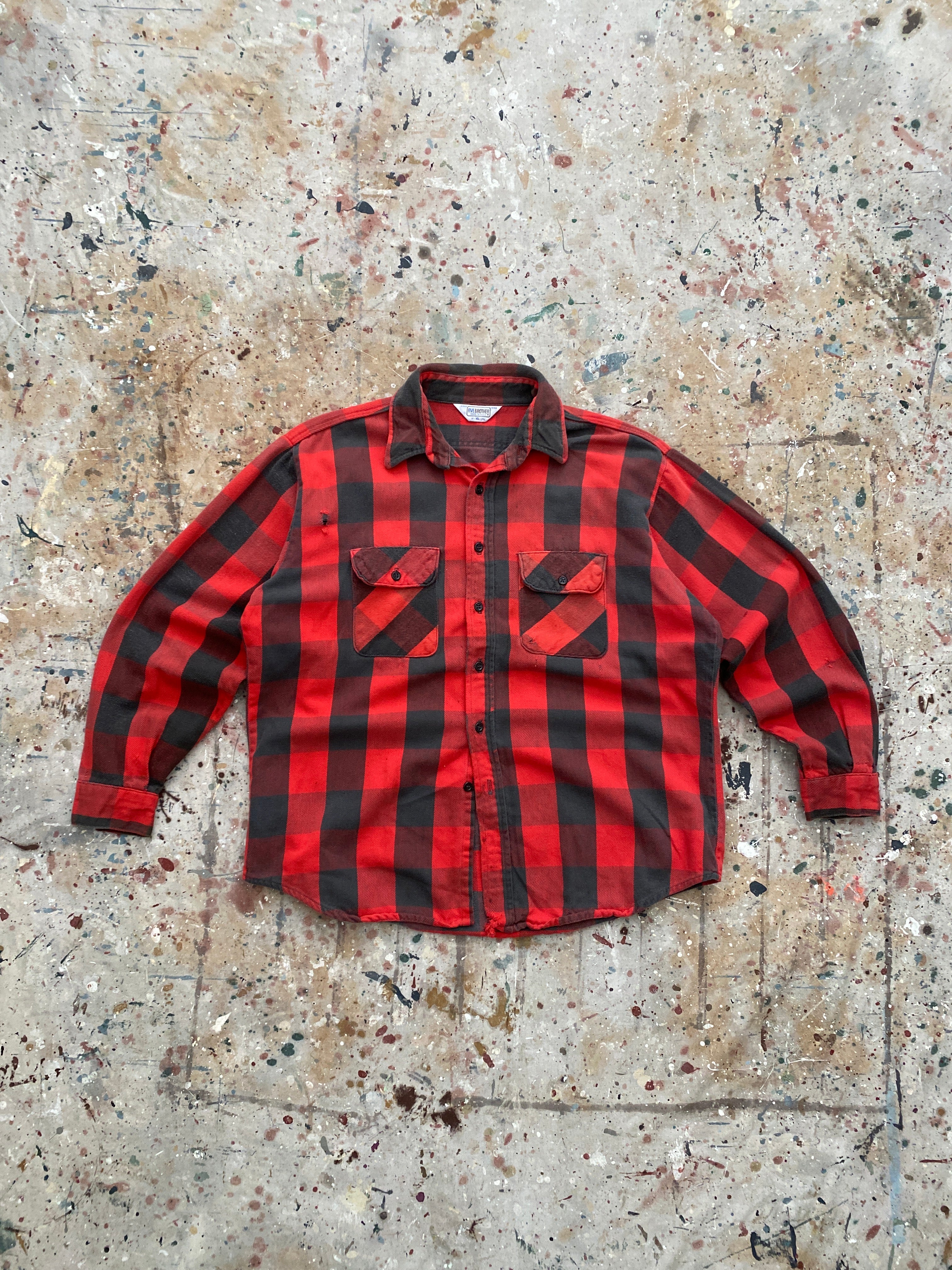 70s buffalo plaid brushed cotton flannel shirt