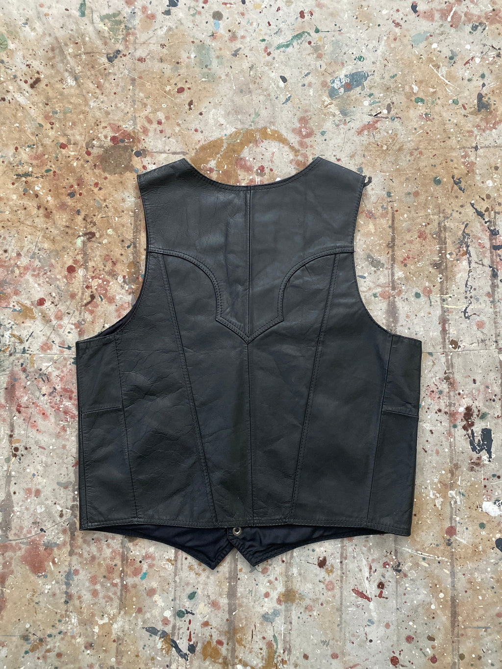 80s black leather snap button vest