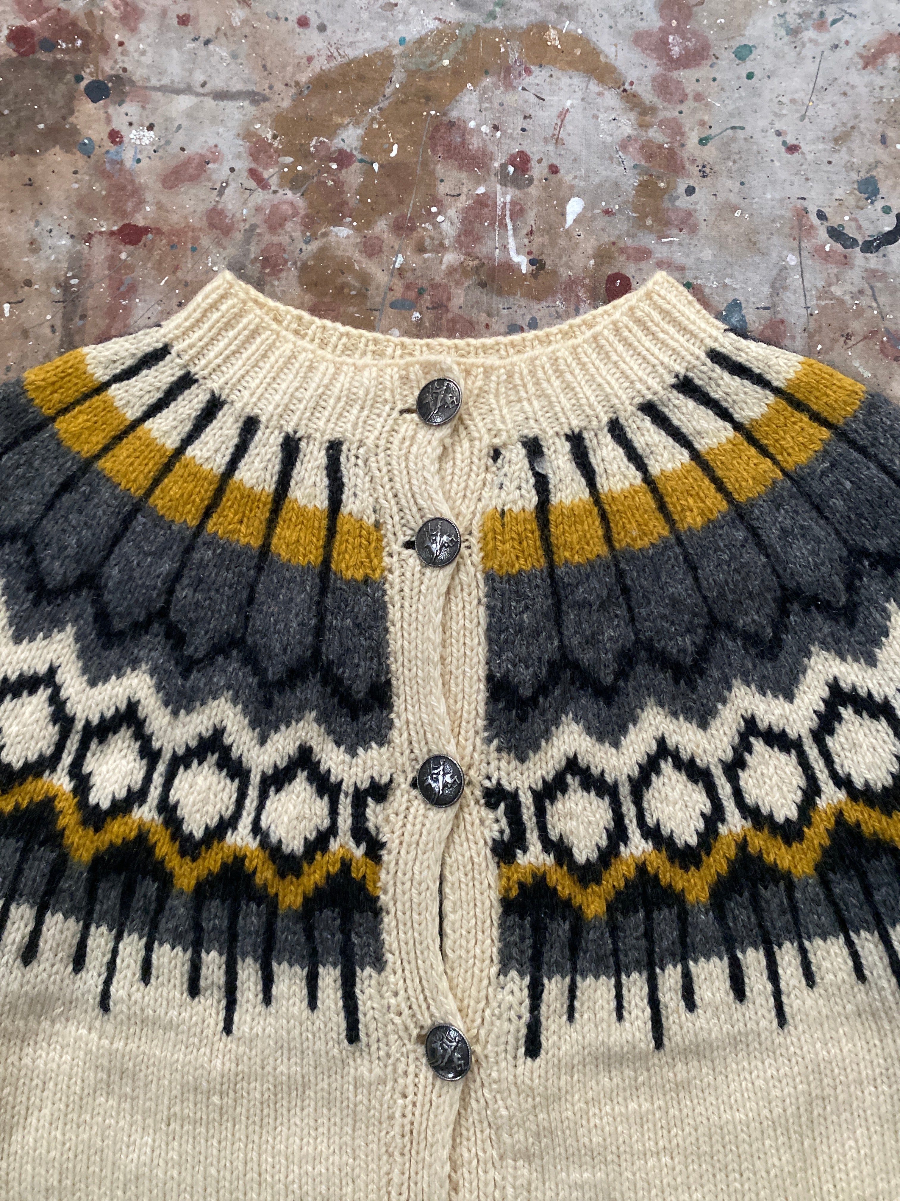 icelandic style wool knit cardigan sweater