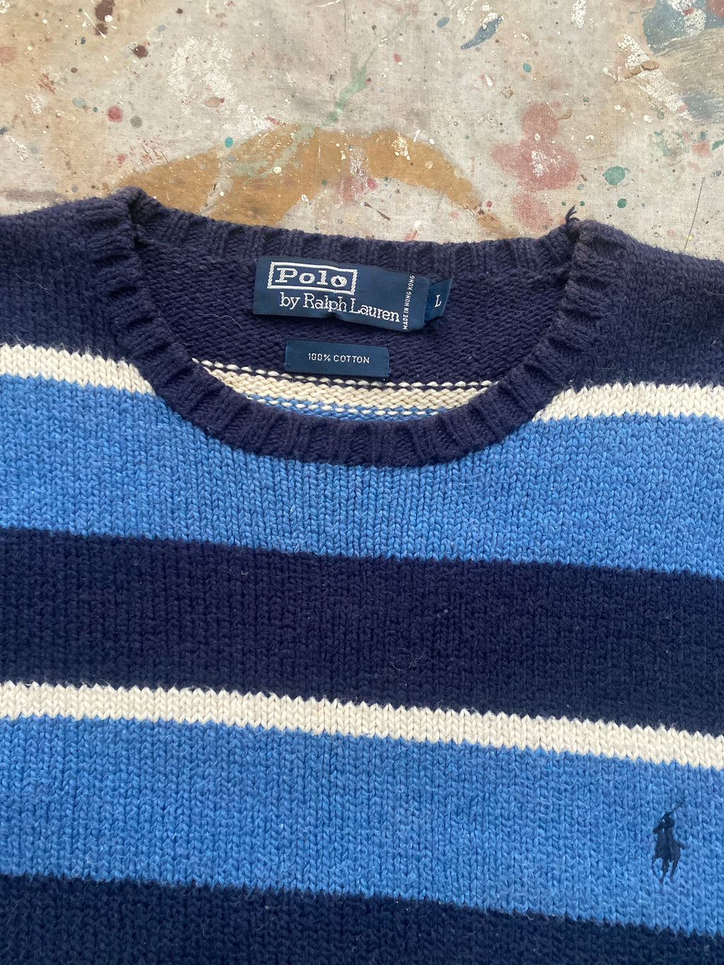 90s PRL striped cotton knit sweater