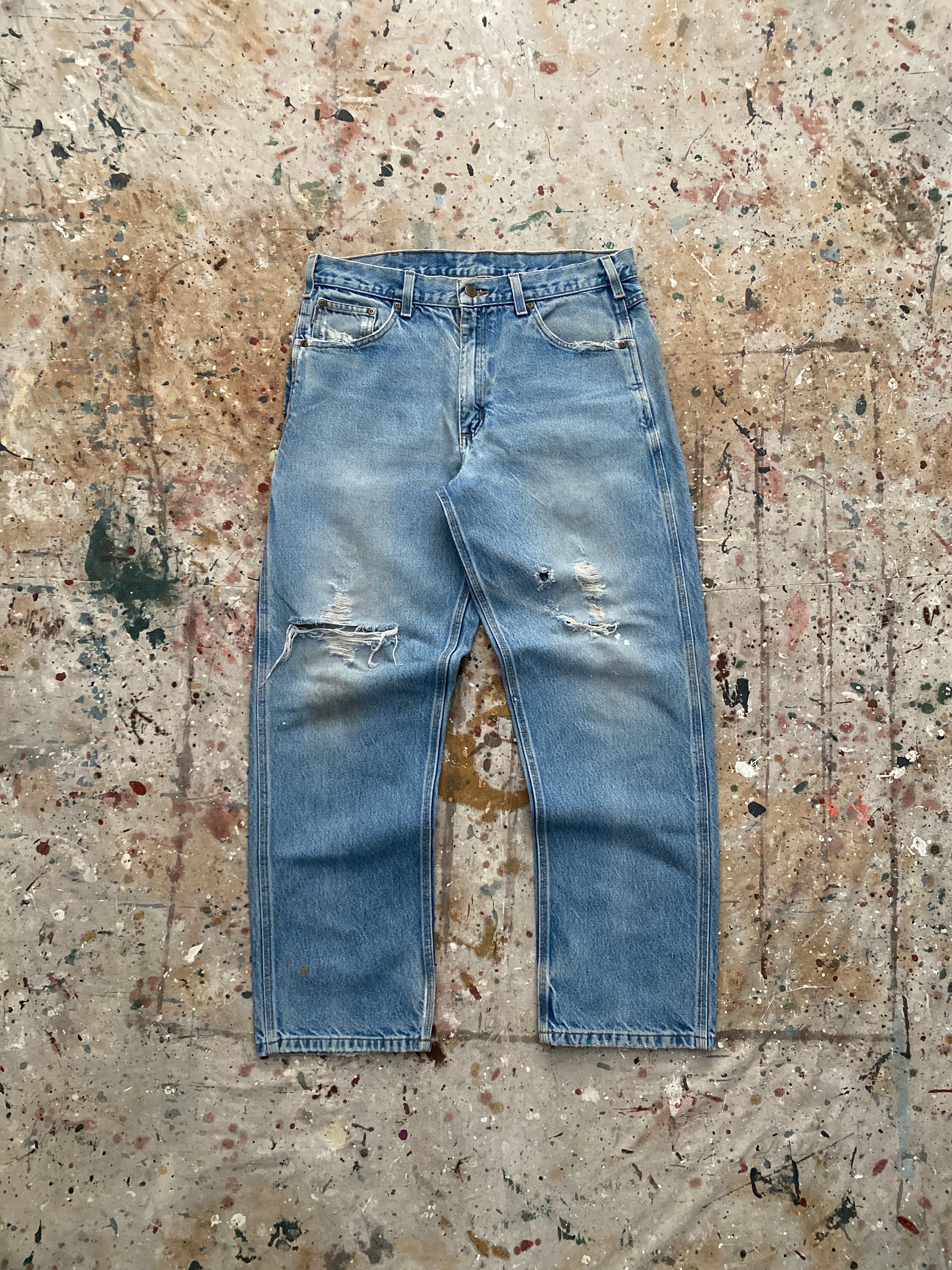 90s distressed carhartt blue jeans