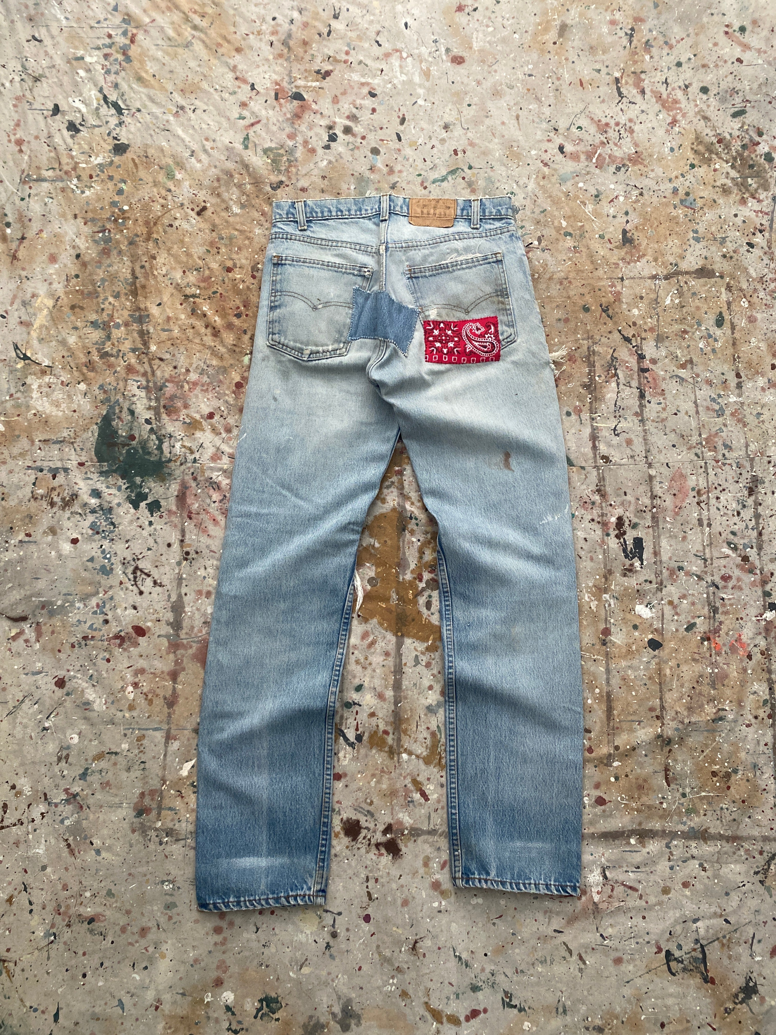 80s levi's 505 distressed and repaired painter jeans