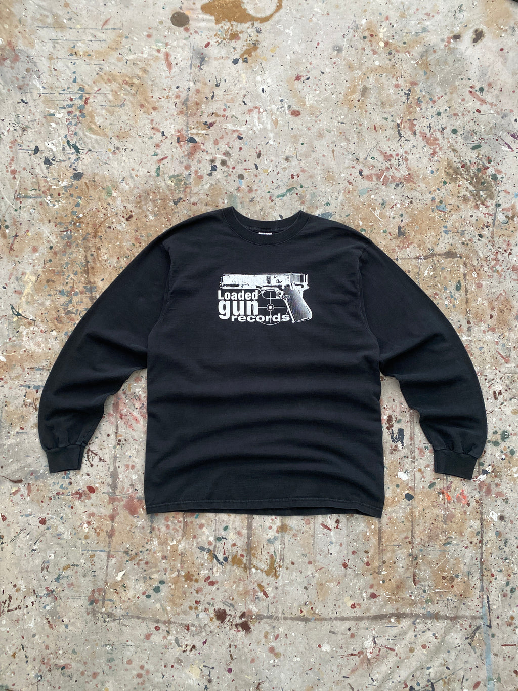 90s faded black loaded gun records long sleeve tee