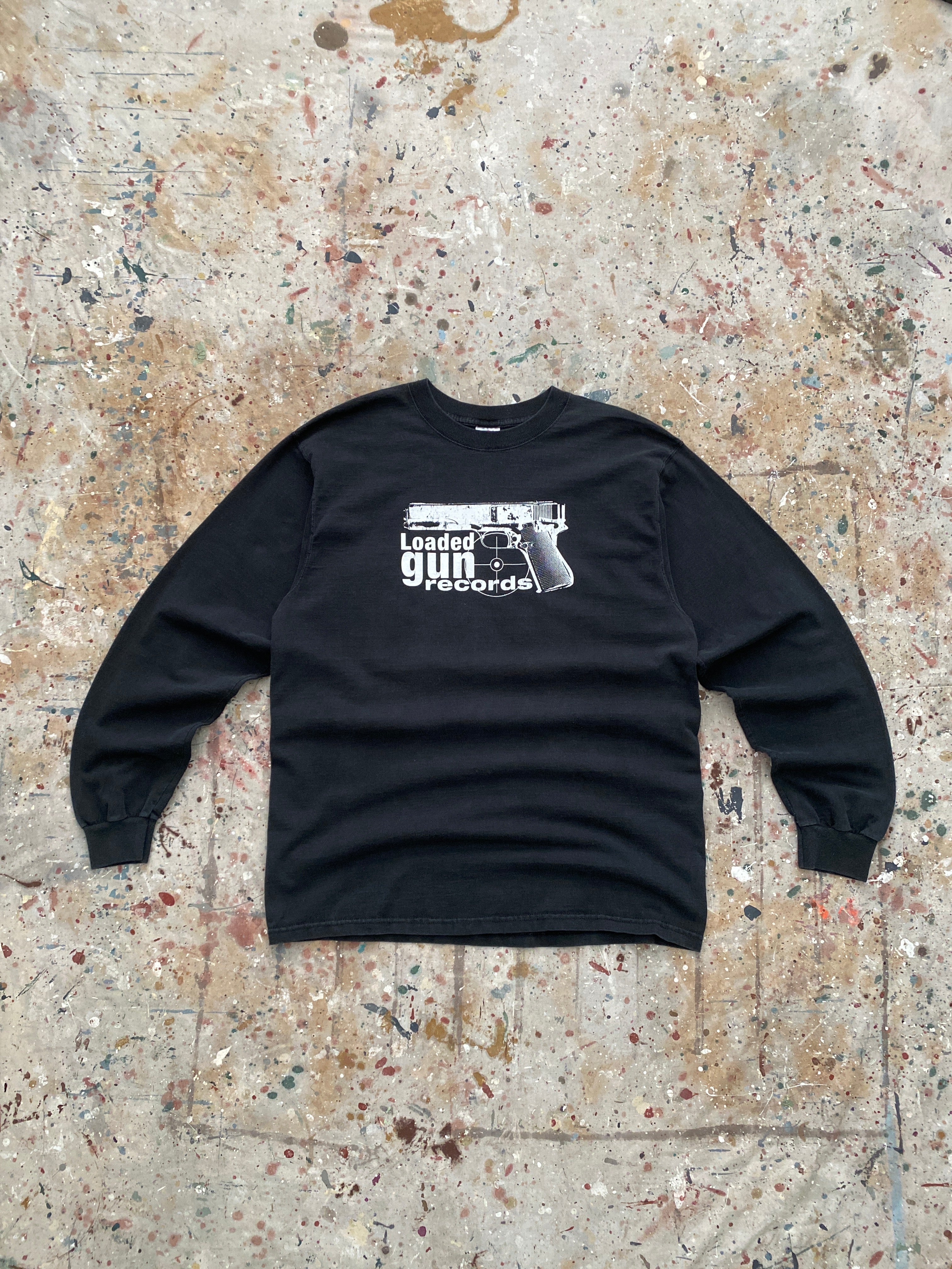 90s faded black loaded gun records long sleeve tee