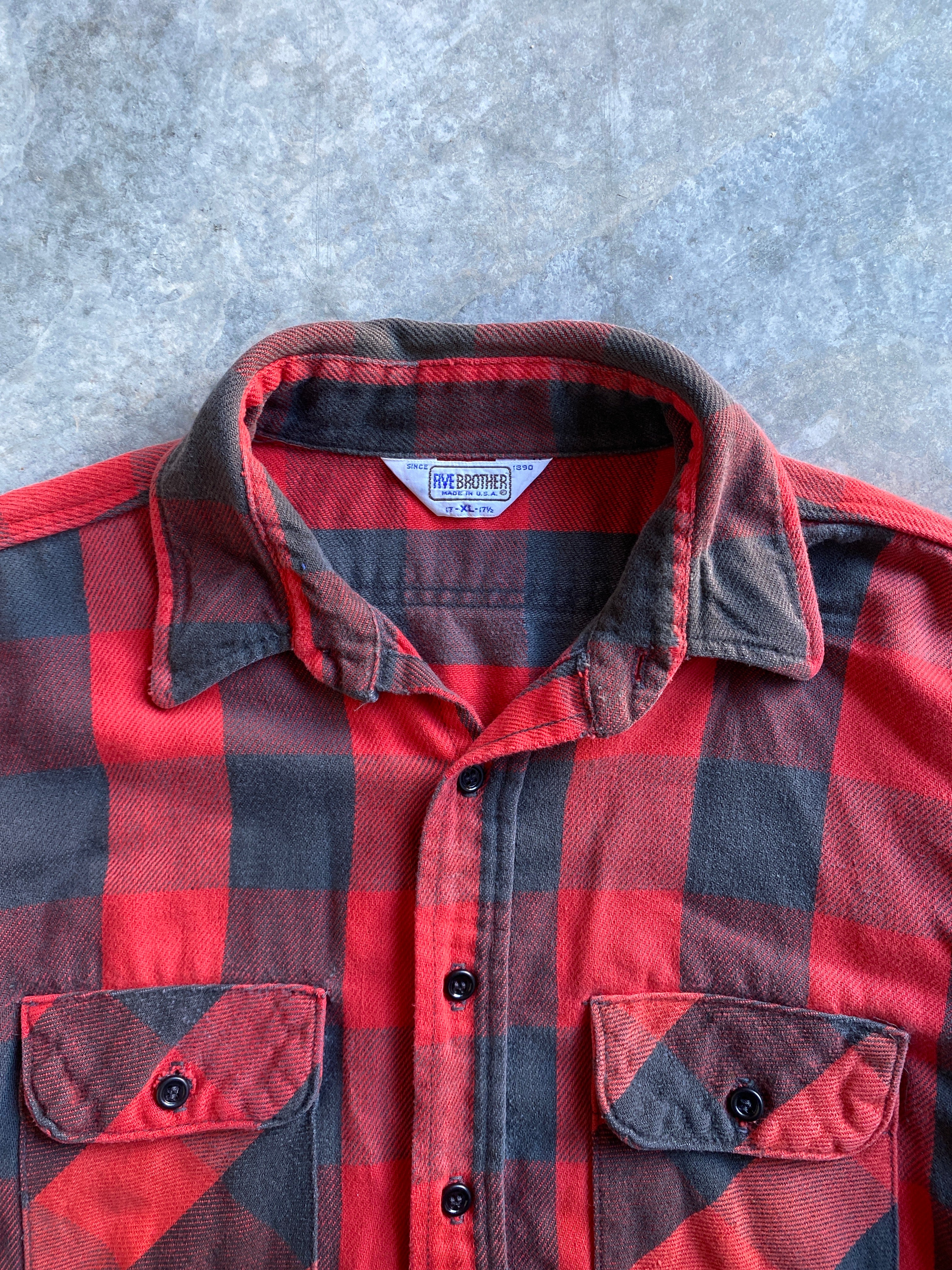 70s buffalo plaid brushed cotton flannel shirt