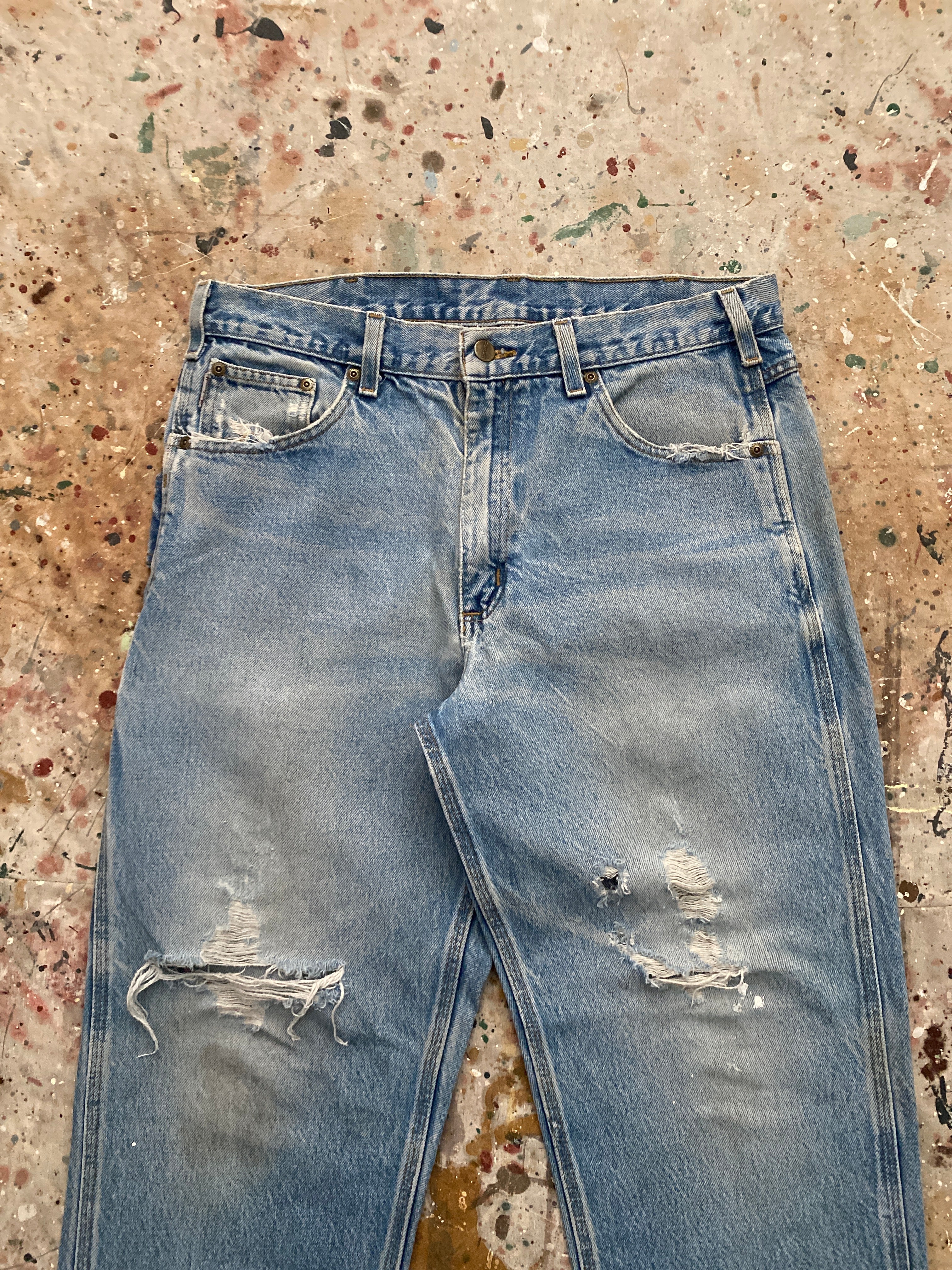 90s distressed carhartt blue jeans