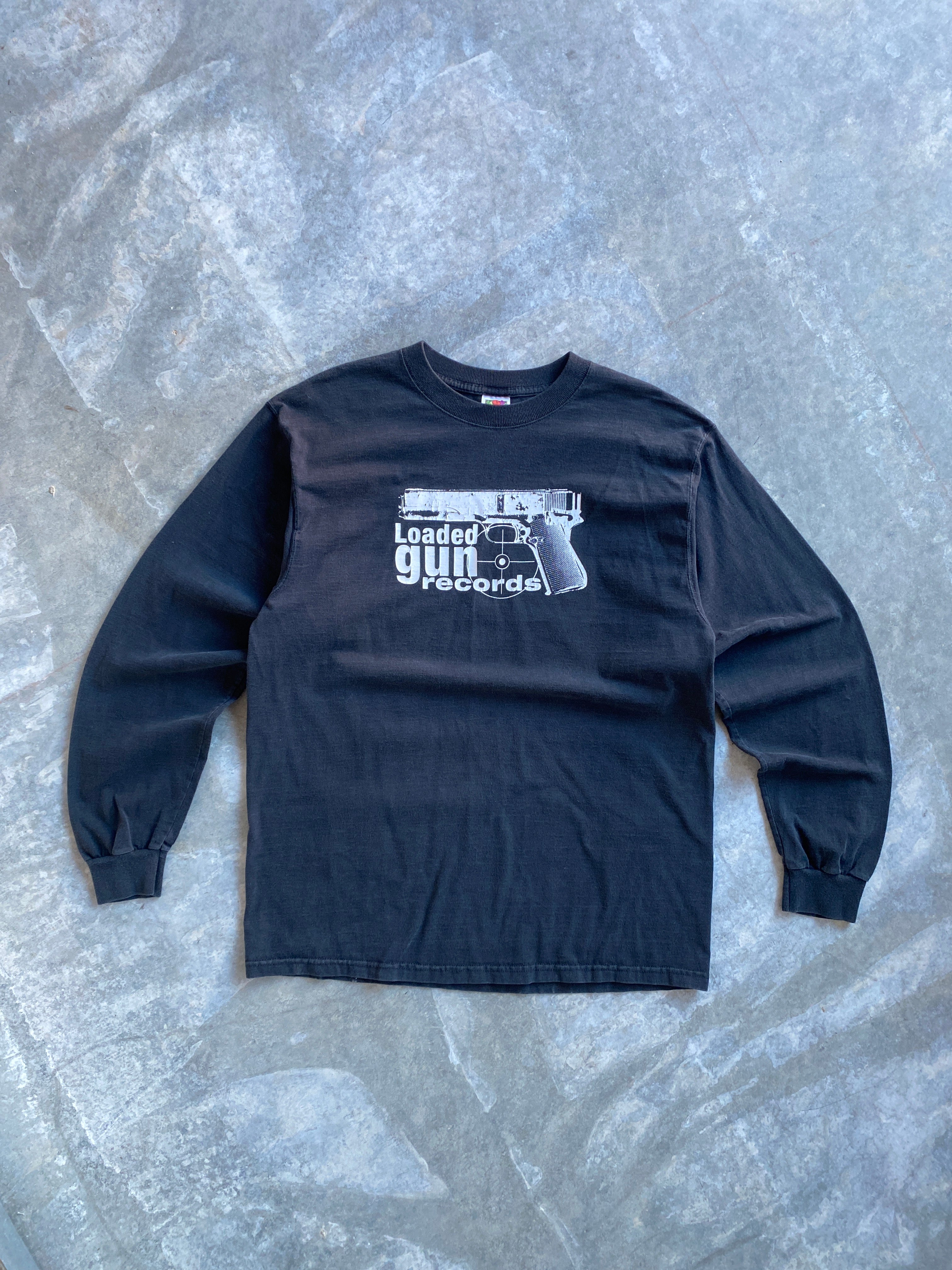 90s faded black loaded gun records long sleeve tee