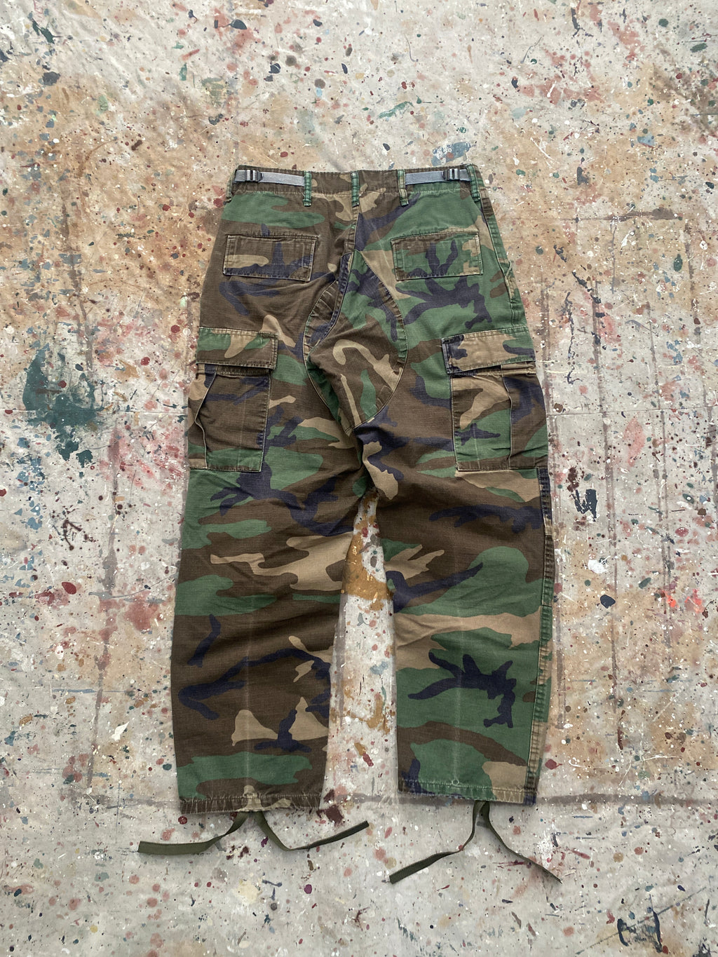90s woodland camo cargo fatigues