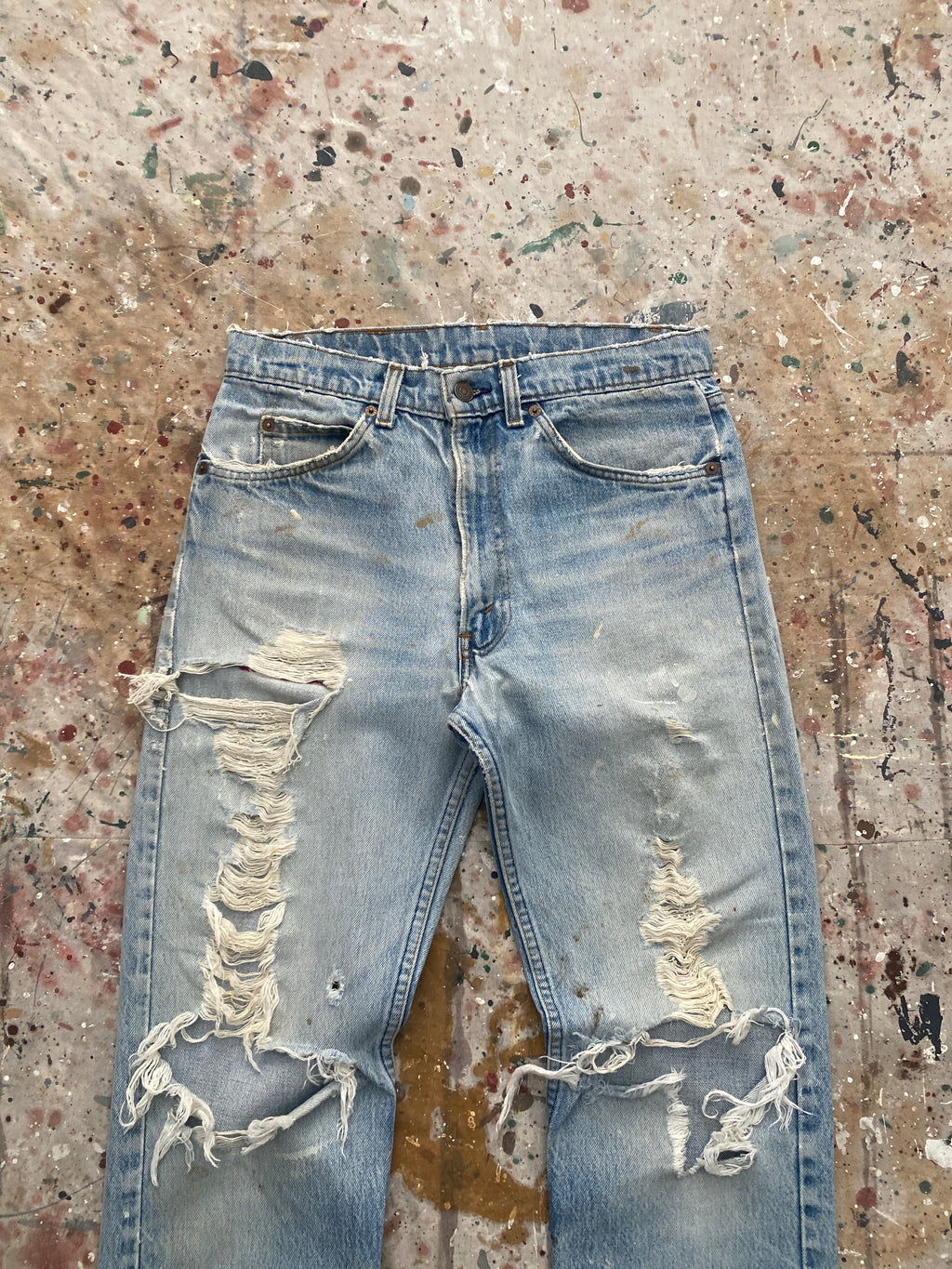 80s levi's 505 distressed and repaired painter jeans