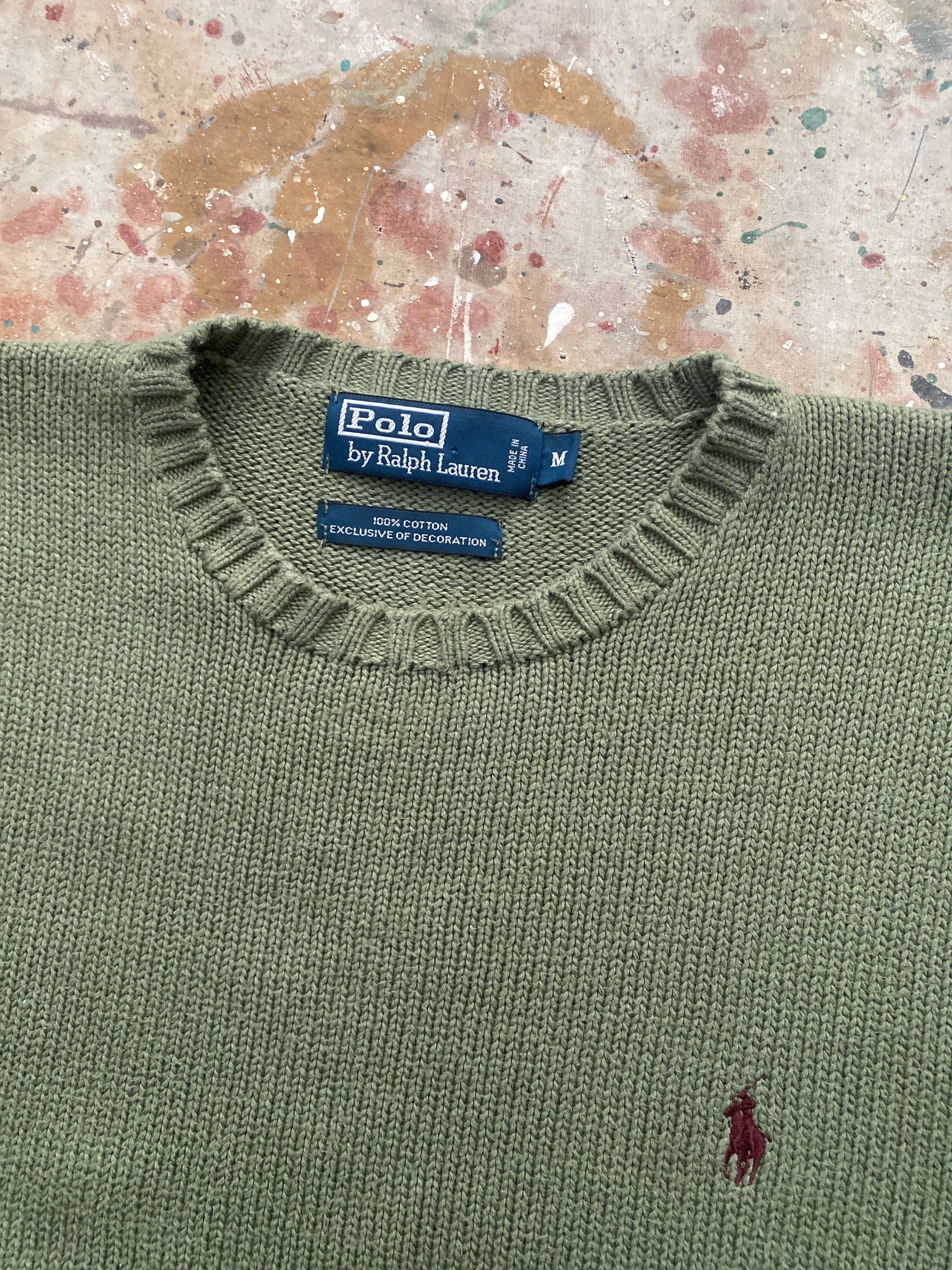 90s PRL sage green cotton knit sweater