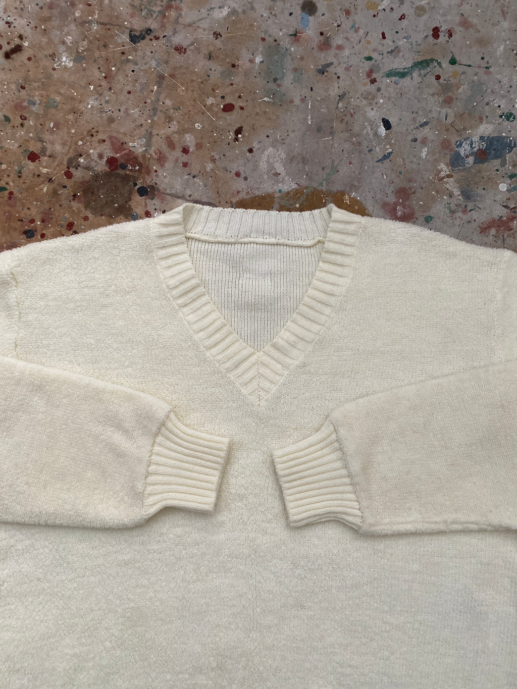 70s terry cloth v neck sweater