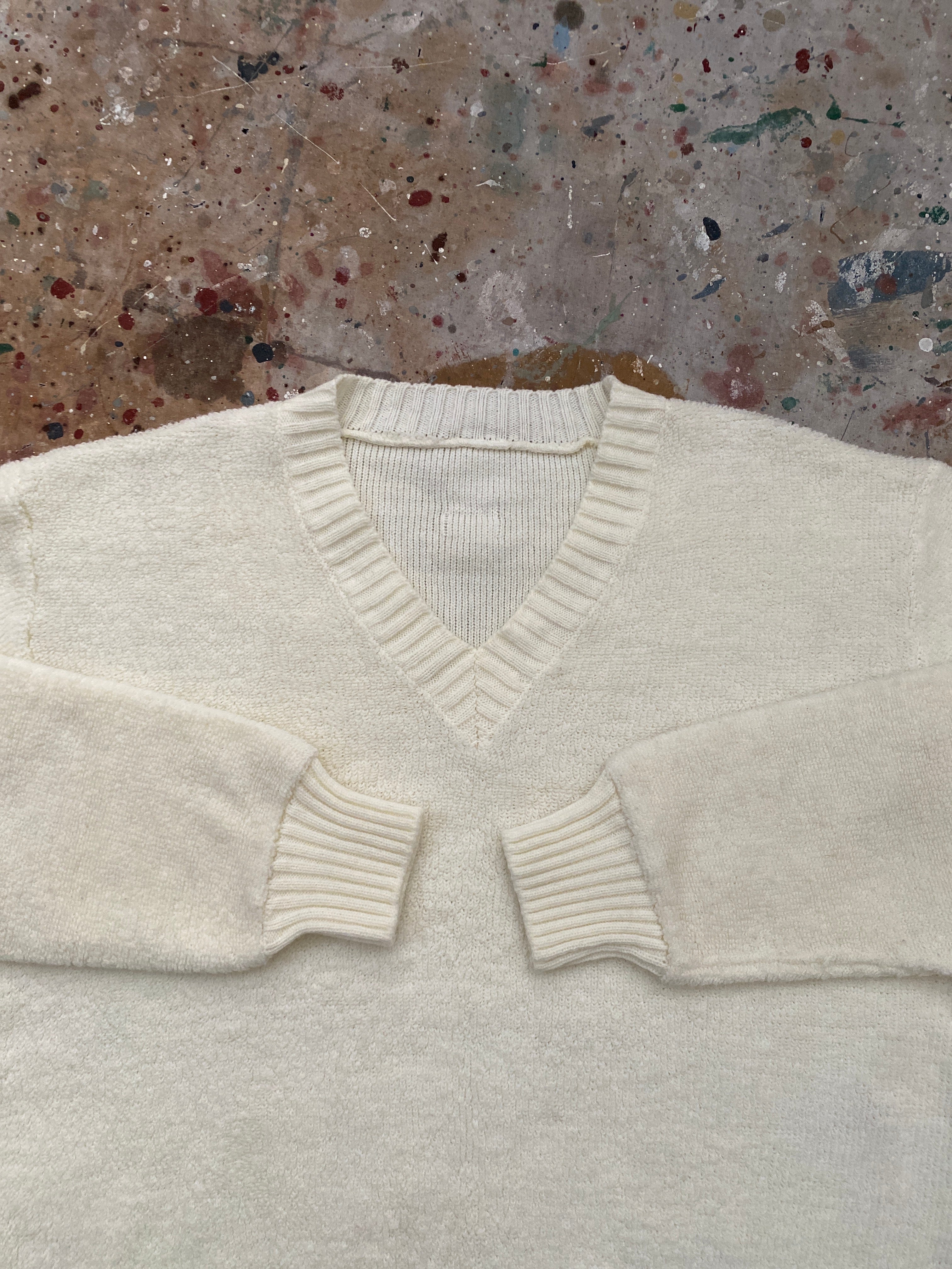 70s terry cloth v neck sweater