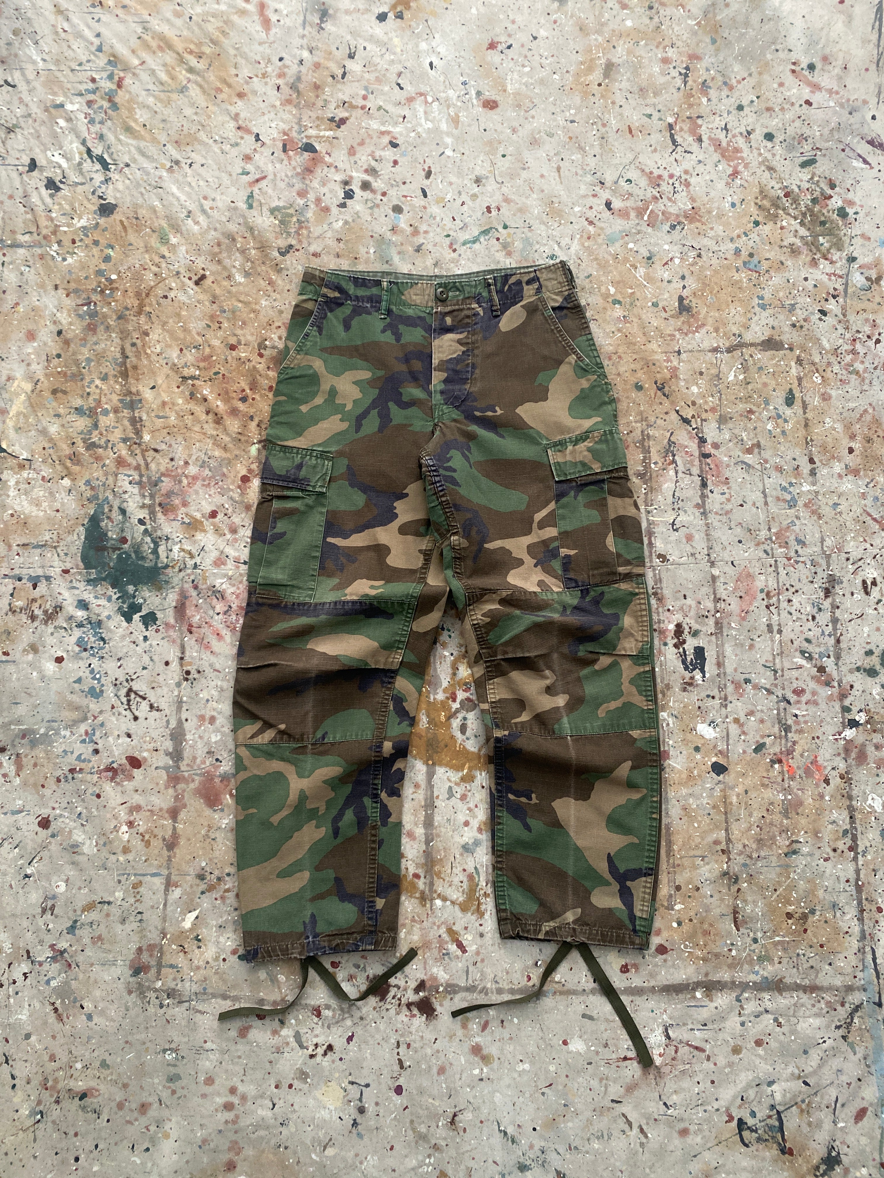 90s woodland camo cargo fatigues