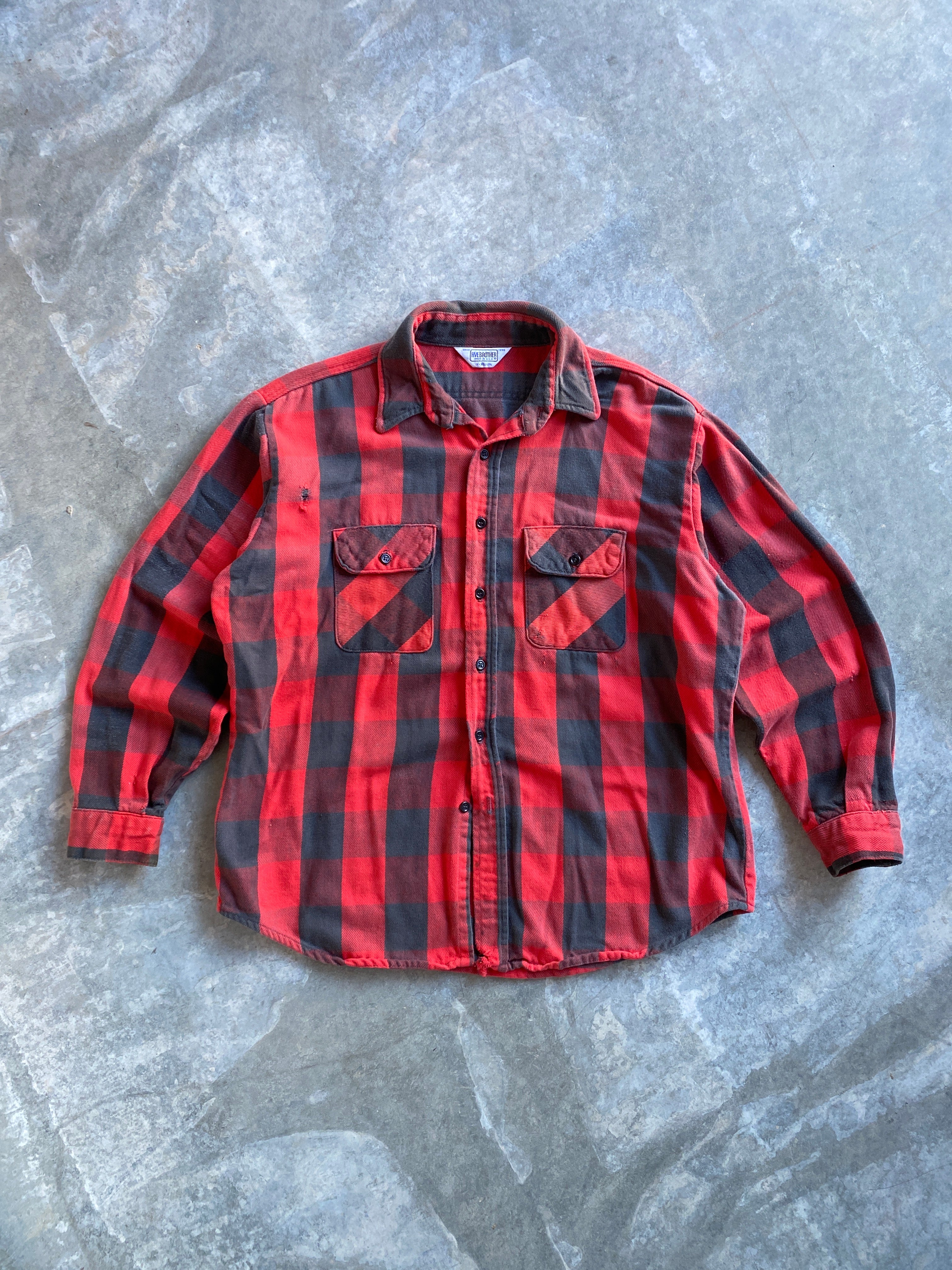70s buffalo plaid brushed cotton flannel shirt